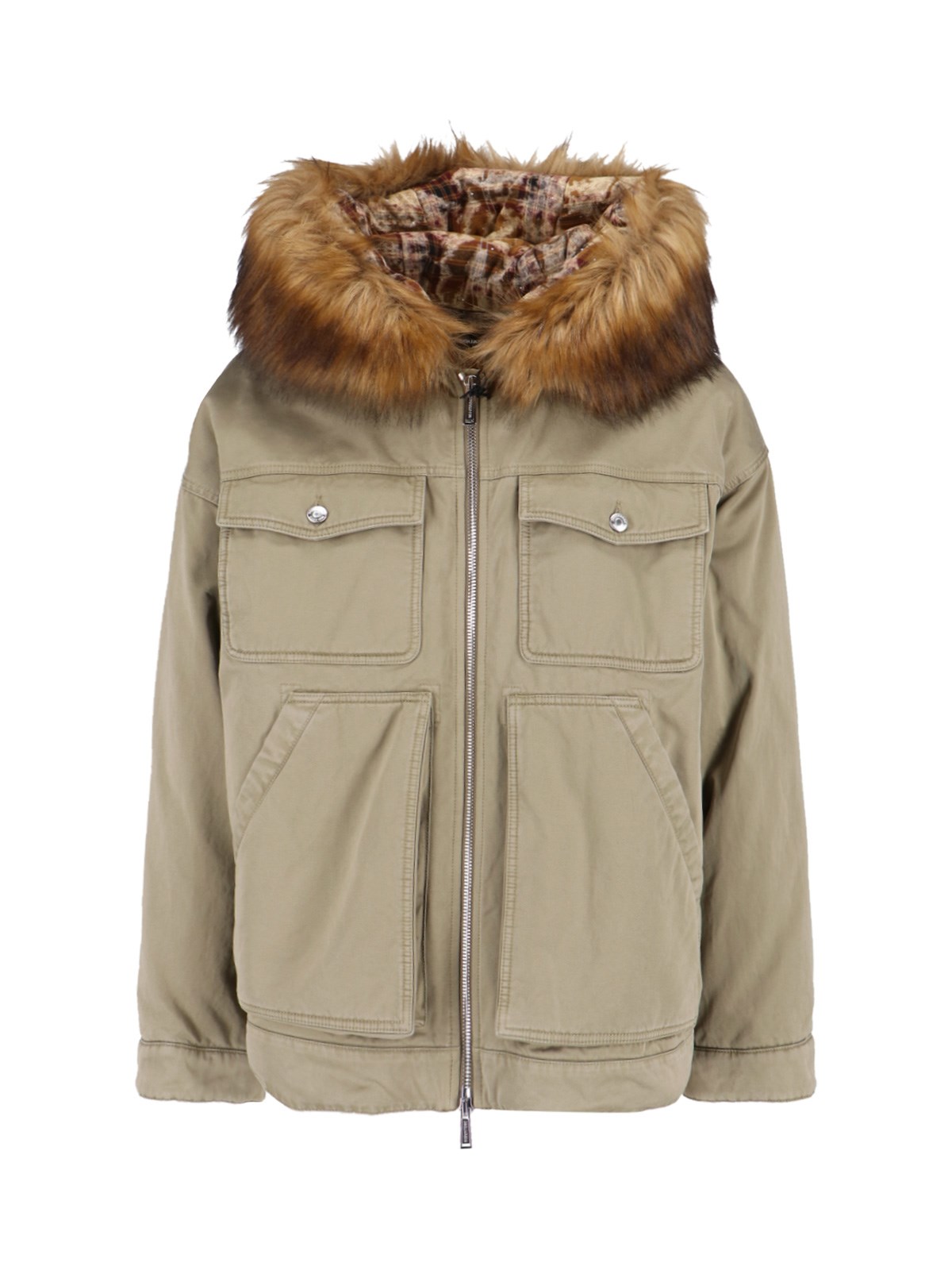 Dsquared2 Relaxed Jacket With Faux Fur Trim In Gray