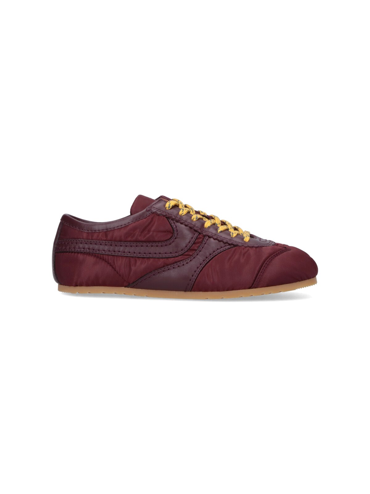 Dries Van Noten Burgundy Nylon Sneakers With Leather Detailing In Brown