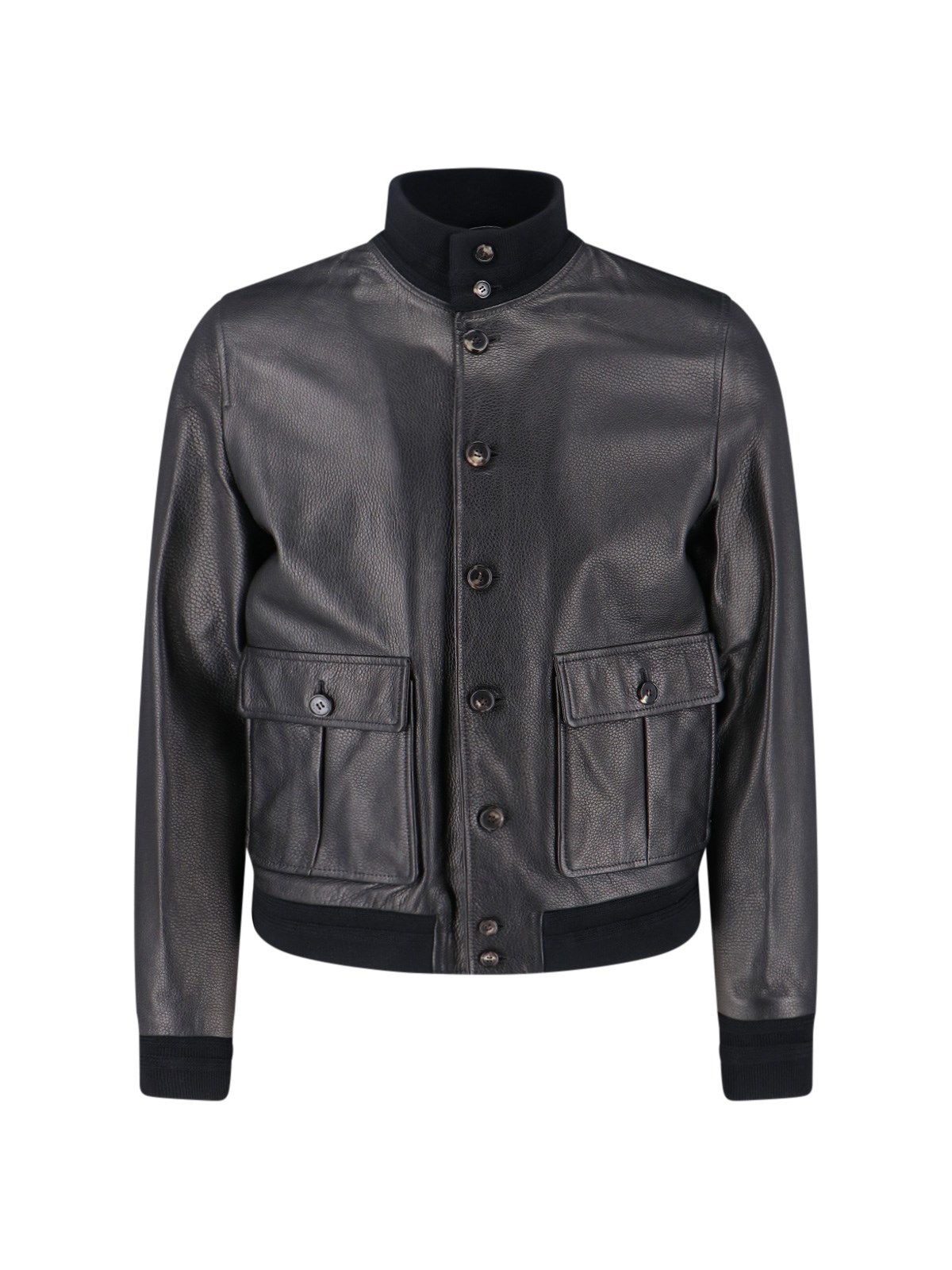 Valstar Textured Black Leather Jacket With Cashmere Ribbed Collar In Black