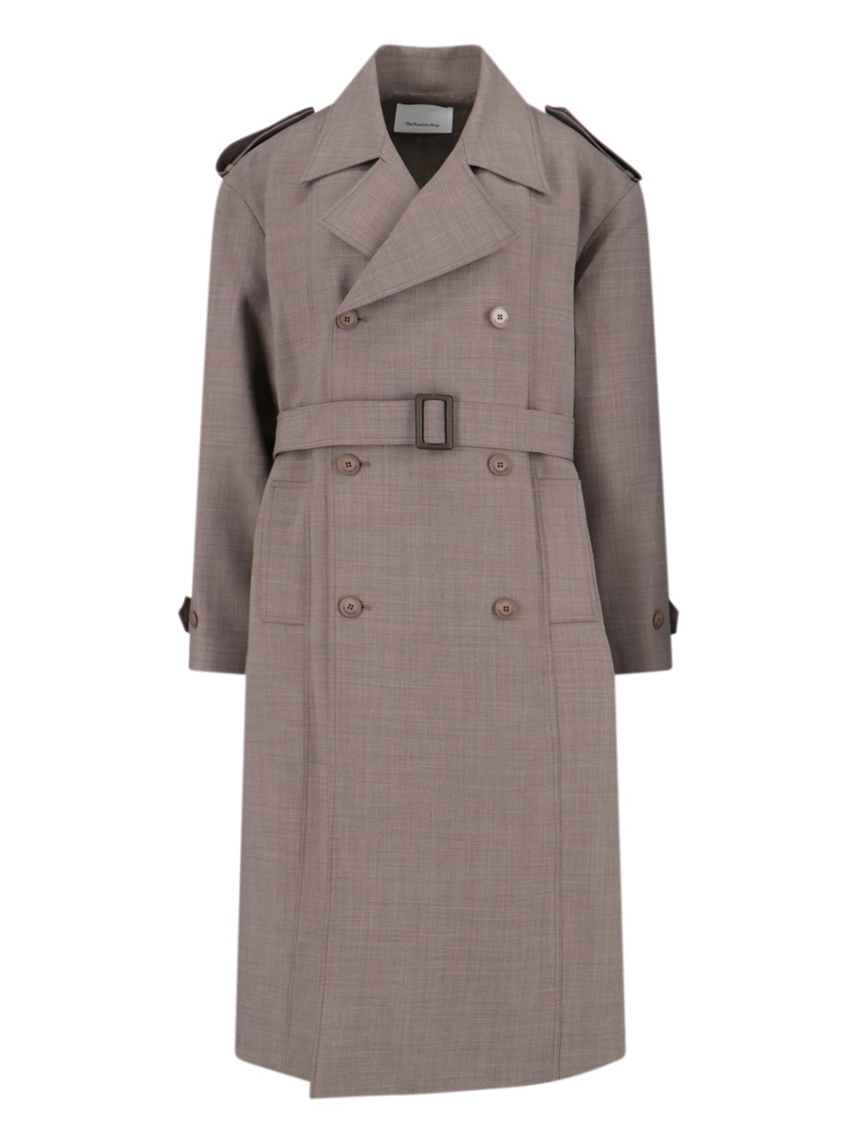 The Frankie Shop Bleecker Woven Trench Coat In Gray