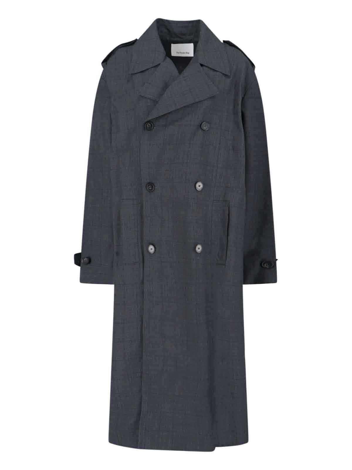 The Frankie Shop Plaid-pattern Double-breasted Coat In Gray