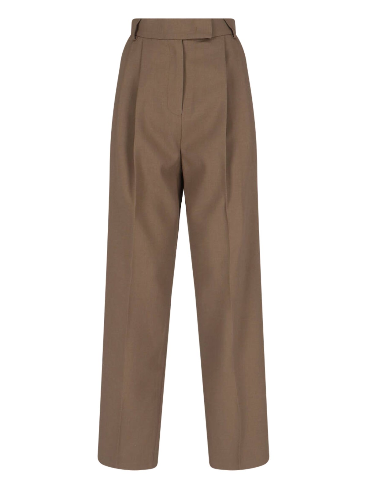 The Frankie Shop Tailored Straight-leg Trousers With Pleats And Buttoned Pockets In Brown