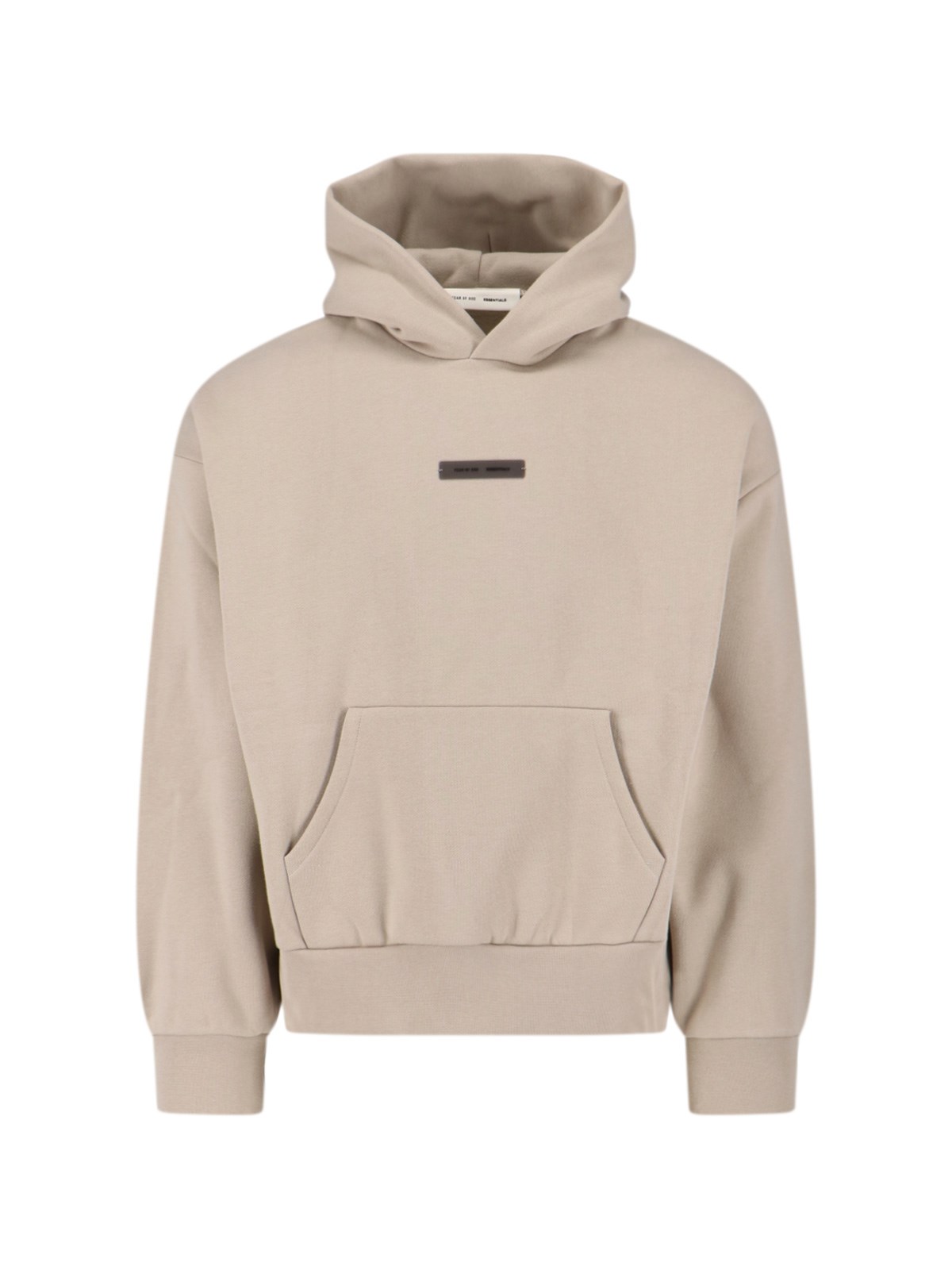 Essentials Mens Abbey Stone Classic Fleece Logo-embellished Cotton-blend Hoody Xs In Neutral