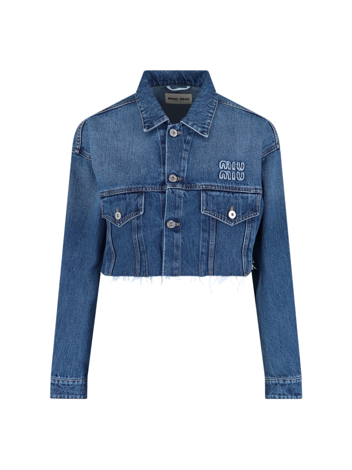 Miu Miu Logo Crop Jacket In Blue
