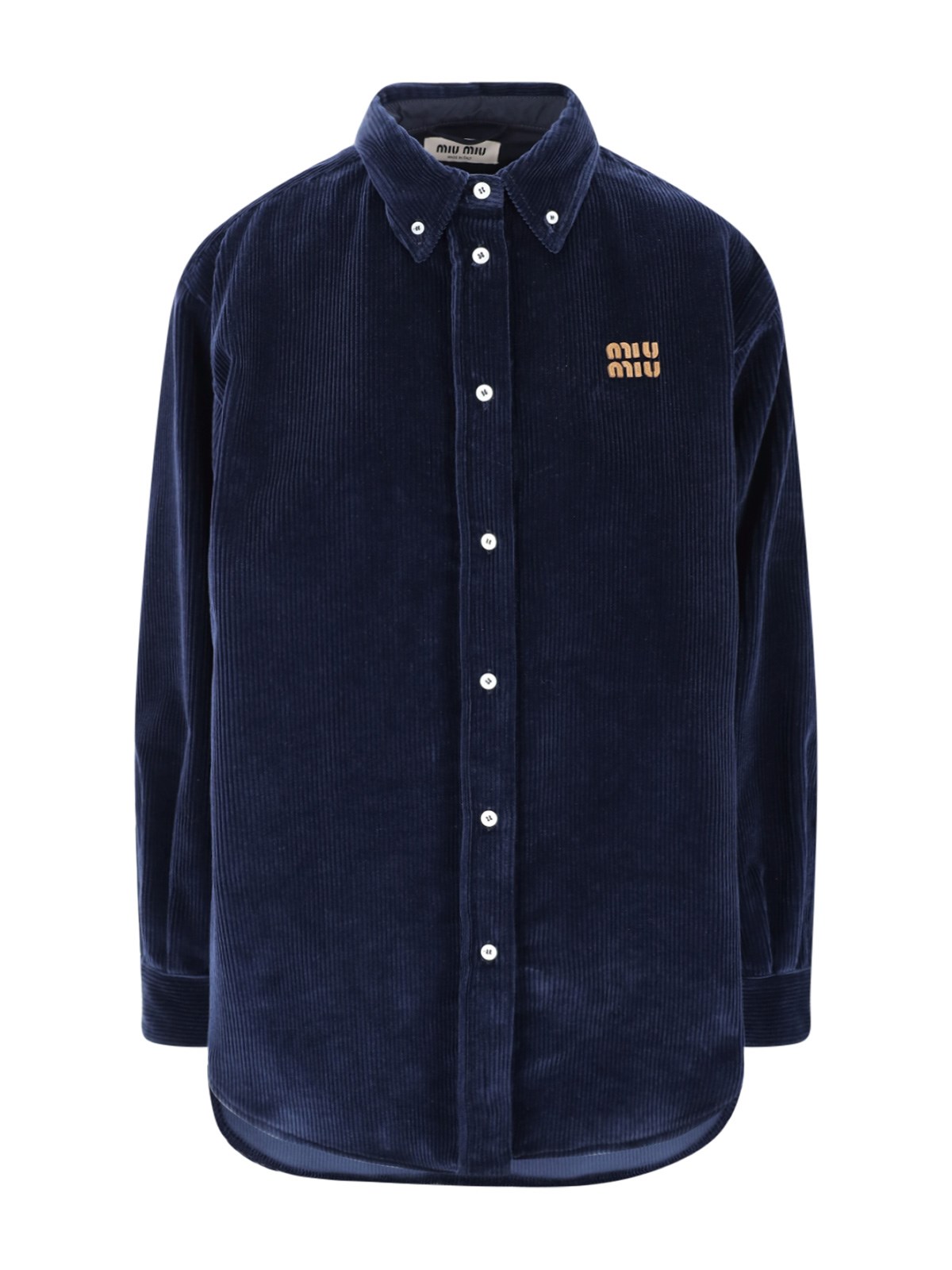 Miu Miu Logo Corduroy Shirt In Blue