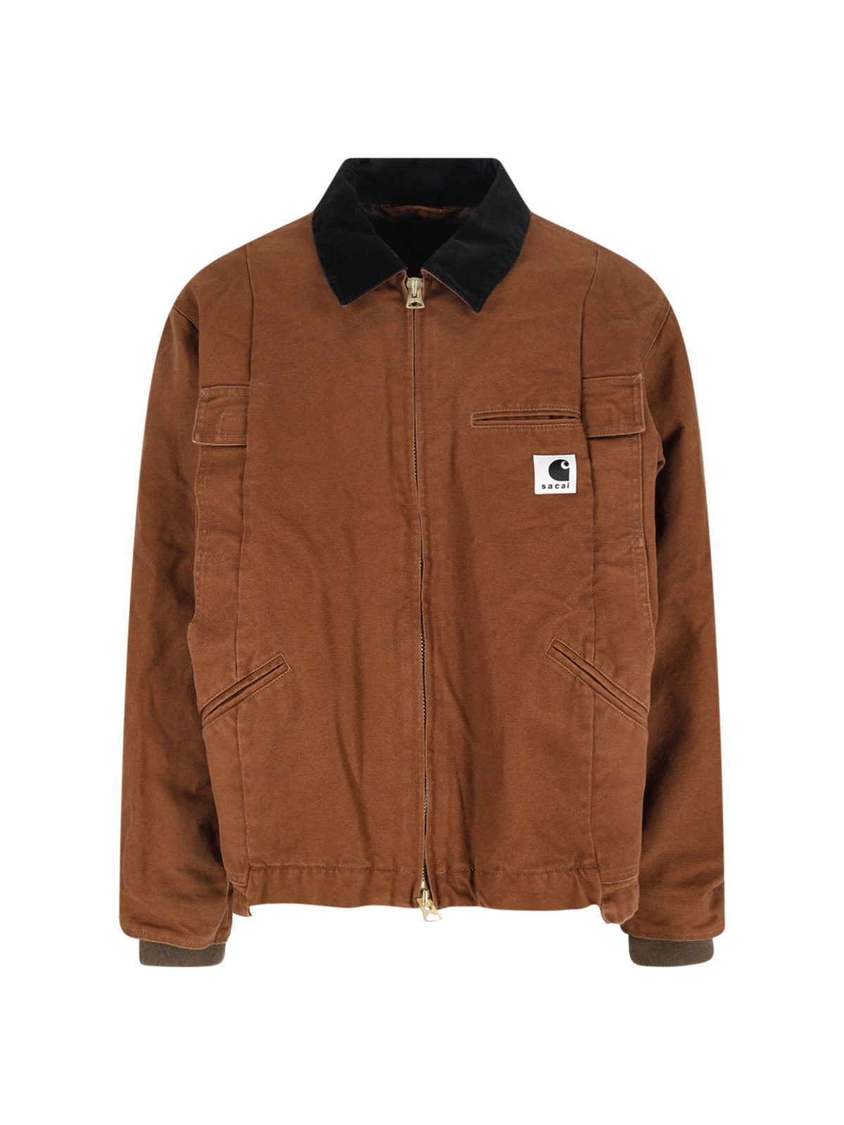 Sacai Carhartt Wip Cotton Corduroy-trimmed Panelled Cotton-canvas Jacket In Brown