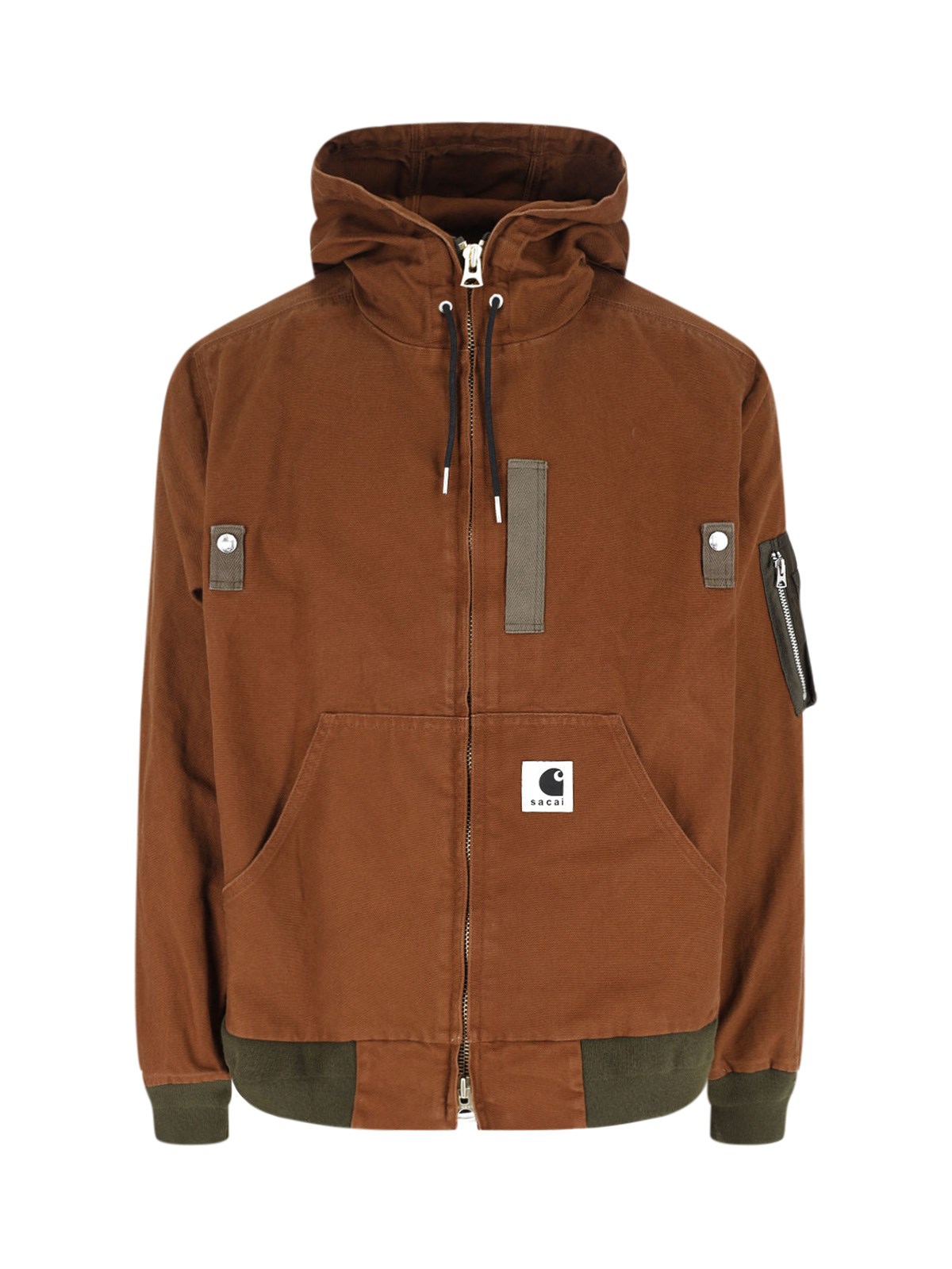 Sacai X Carhartt Wip Washed Duck Hooded Jacket In Brown