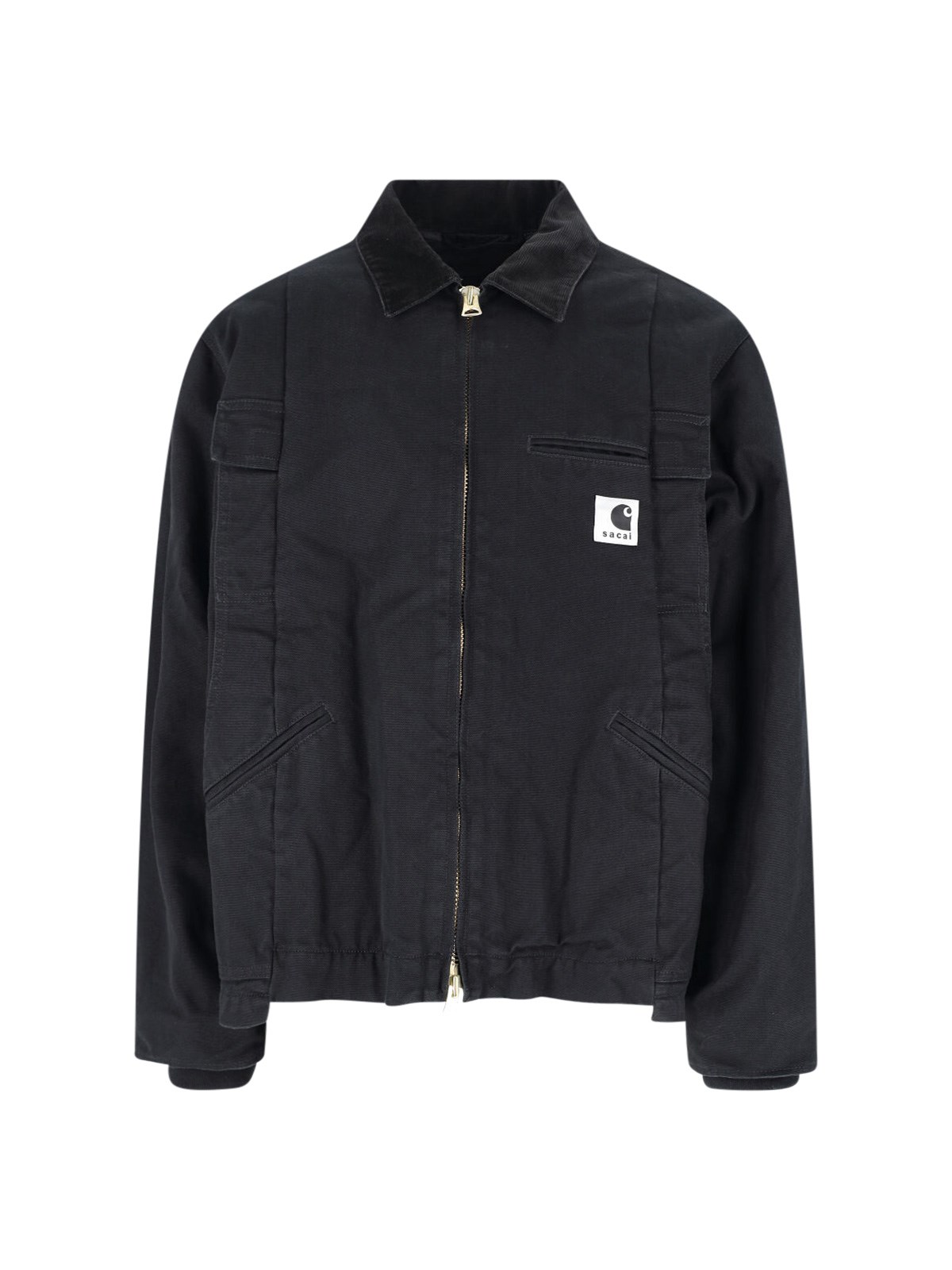 Sacai Carhartt Wip Cotton Corduroy-trimmed Panelled Cotton-canvas Jacket In Black