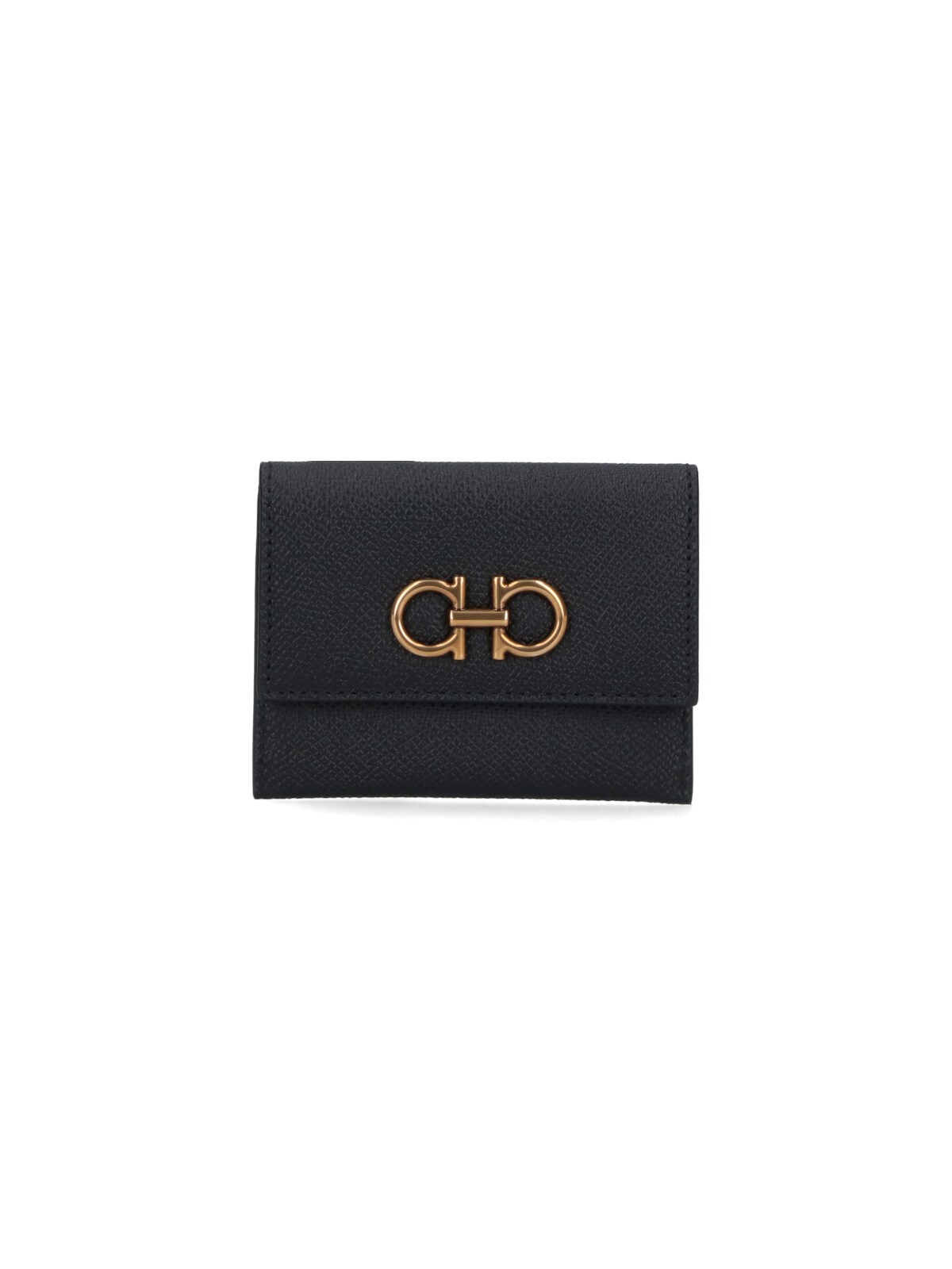 Ferragamo Gancini Tri-fold Leather Wallet In Black
