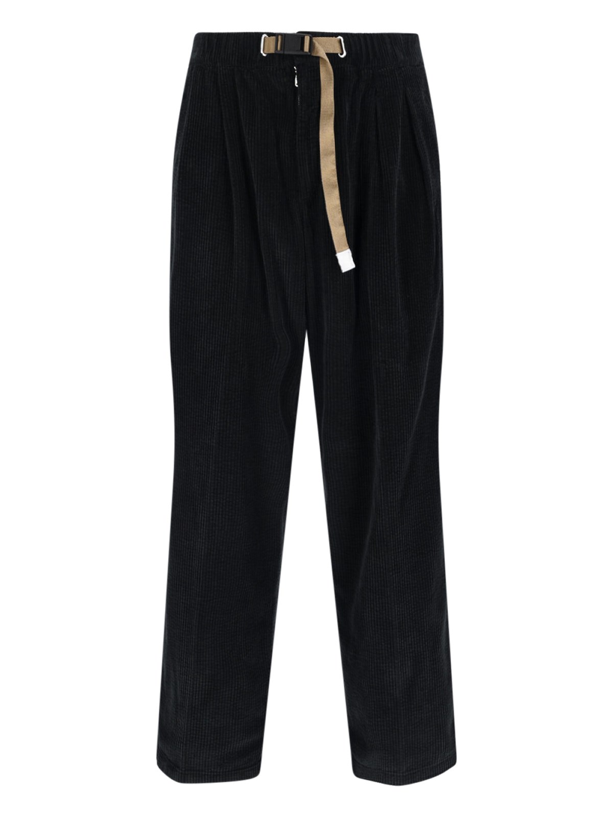 White Sand Corduroy Belt Trousers In Black