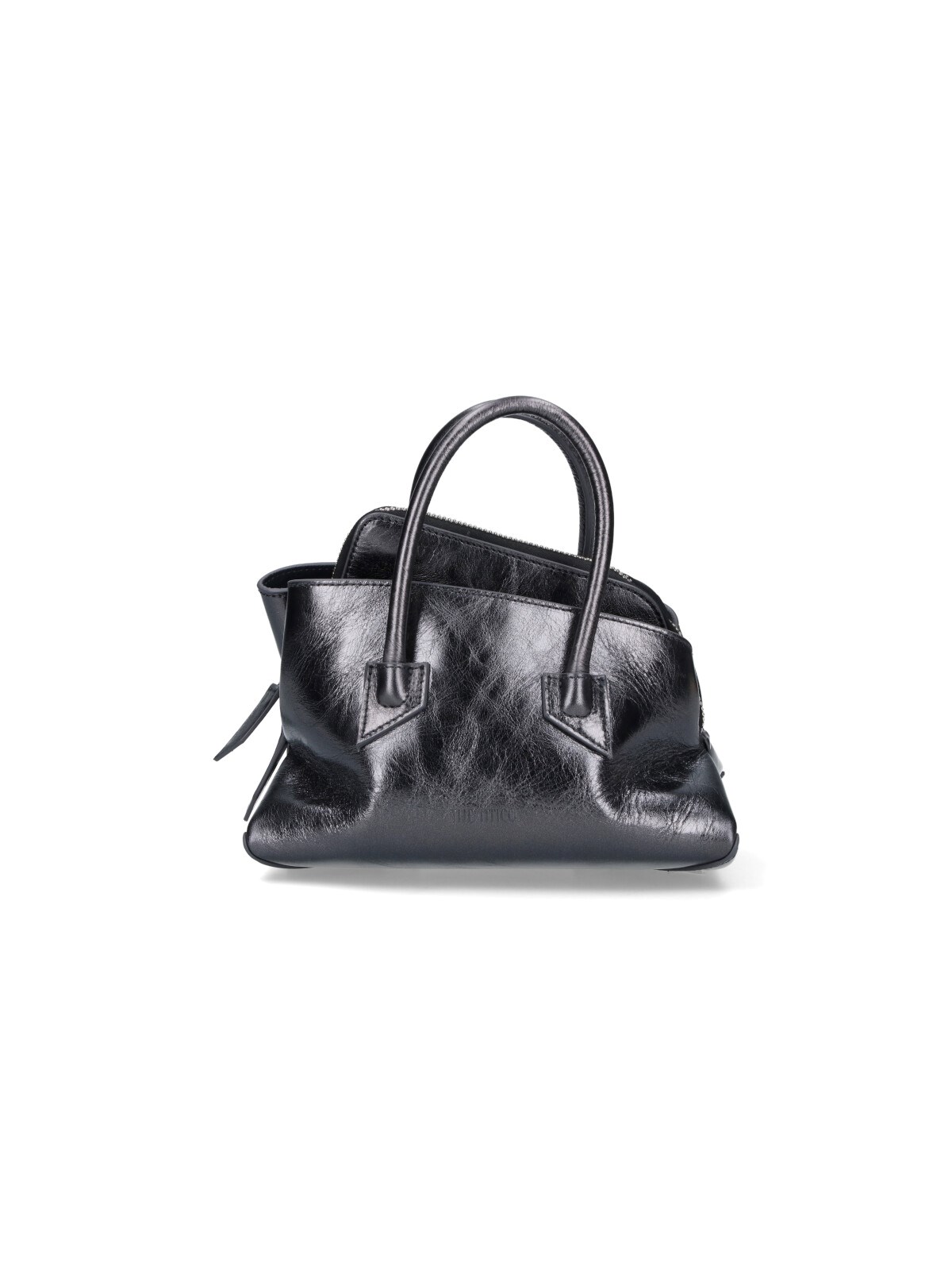 Attico Mini Crinkle Calf Leather Shoulder Bag With Adjustable Strap In Black