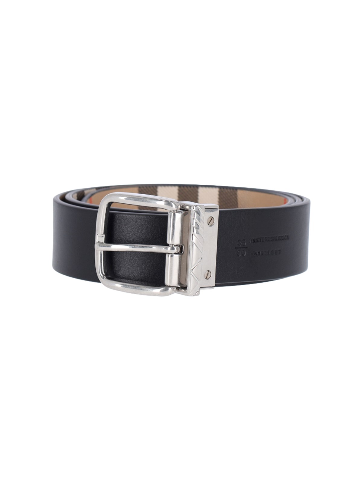 Authentic Burberry Leather Check Reversible Belt with Silver  display picture 2