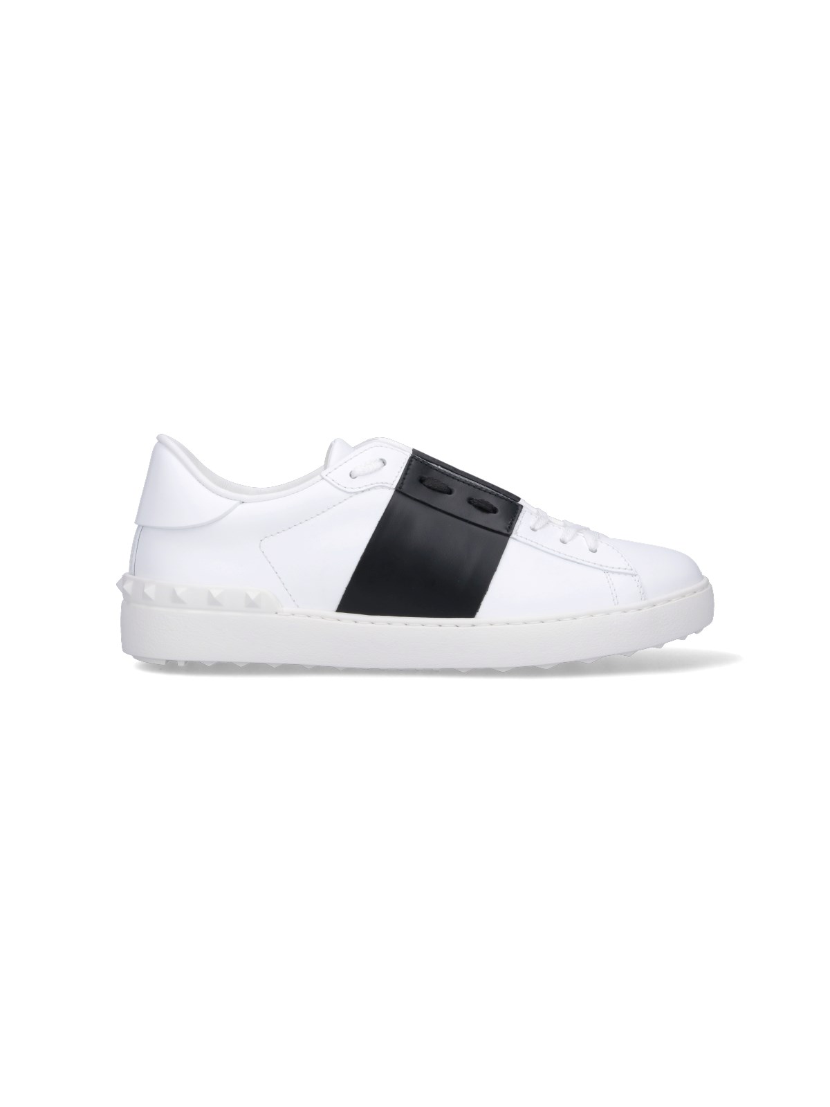 Valentino Garavani Open Leather Sneakers With Contrast Band And Stud Details Shoes In White
