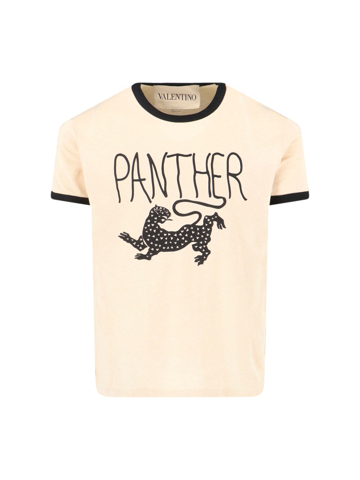 Valentino Garavani Butter-colored T-shirt With Panther Print In Neutral
