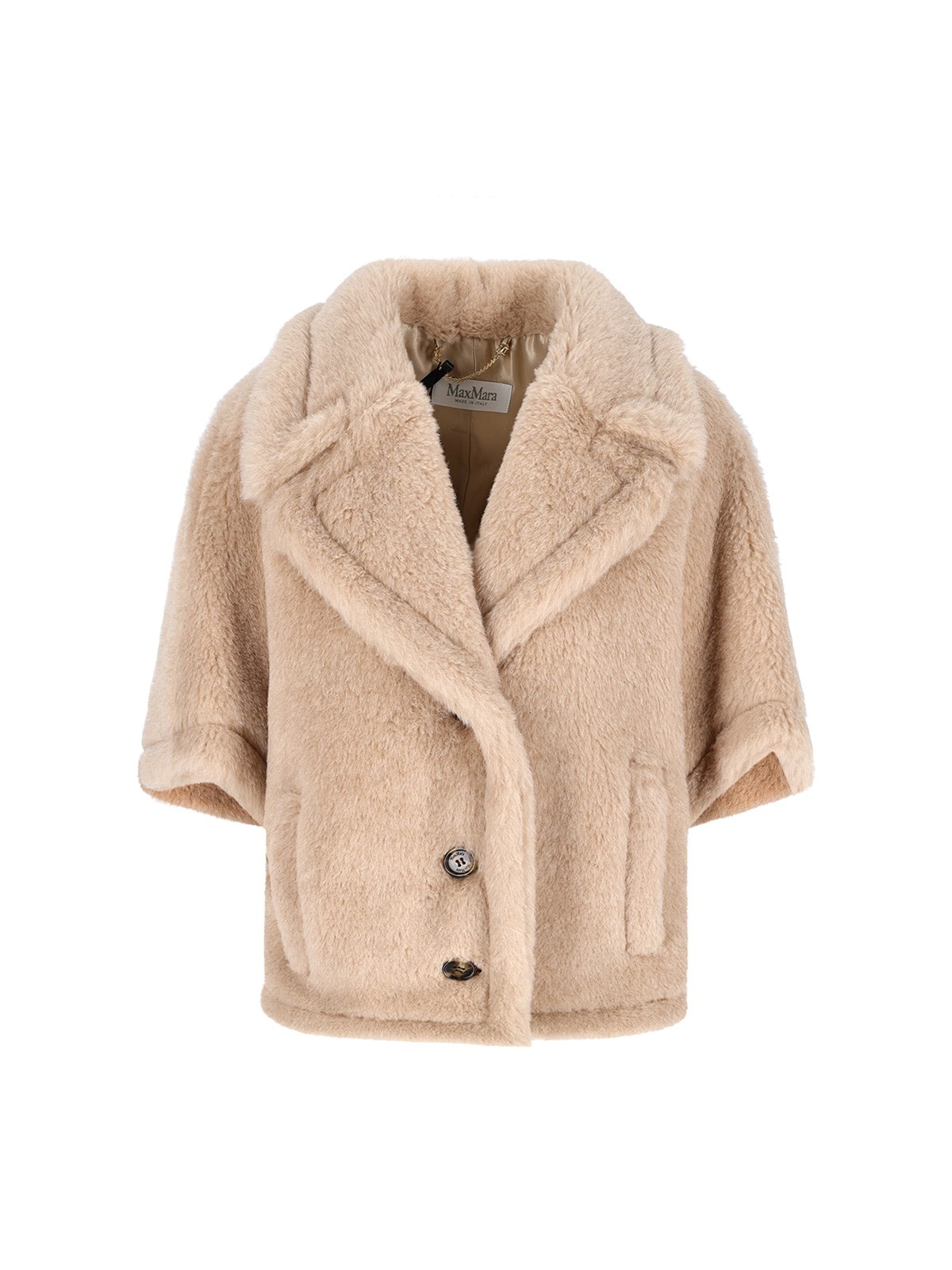 Max Mara Faux Fur Coat Short Sleeves Pockets In Neutral