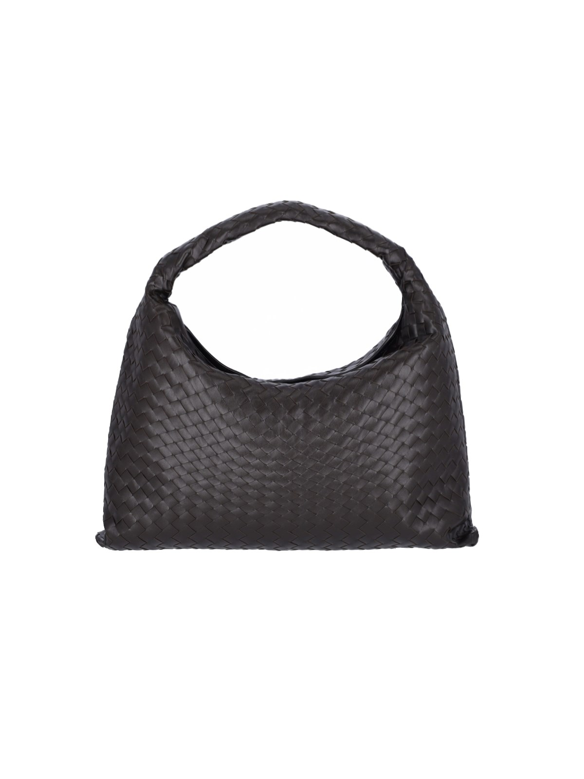Bottega Veneta Women Hop Leather Shoulder Bag With Intrecciato Motif In Black