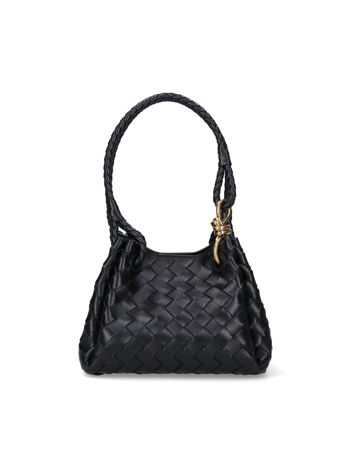 Bottega Veneta Women Parachute Small Leather Shoulder Bag With Intrecciato Motif In Black