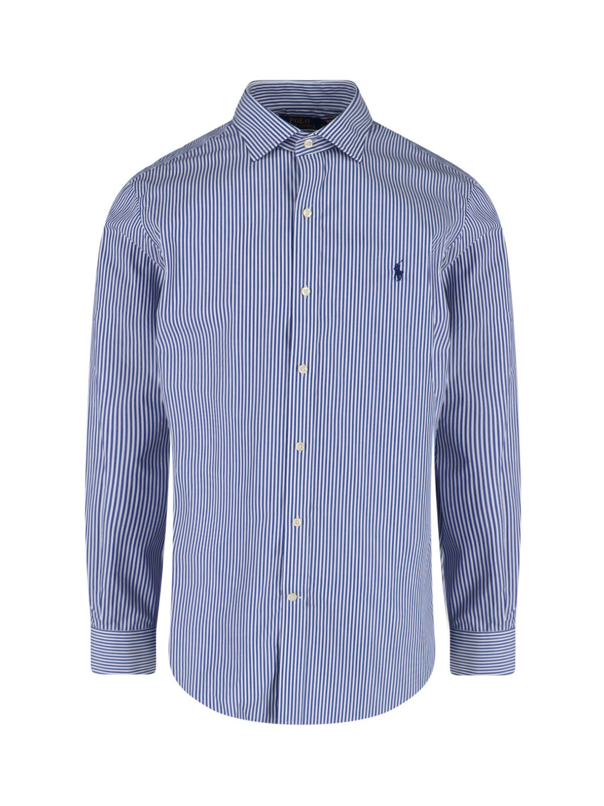 Polo Ralph Lauren Blue And White Striped Button-down Shirt With Embroidered Logo In Blue