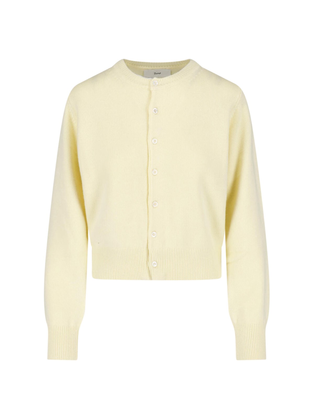 Light yellow crew-neck cardigan in wool blend