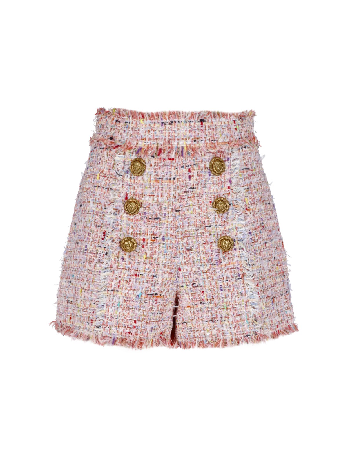 Balmain Tweed Button Shorts In Pink