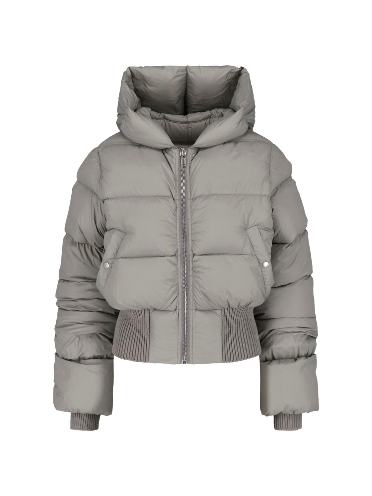 Rick Owens Donna Grigio Piumino Cappuccio Cropped