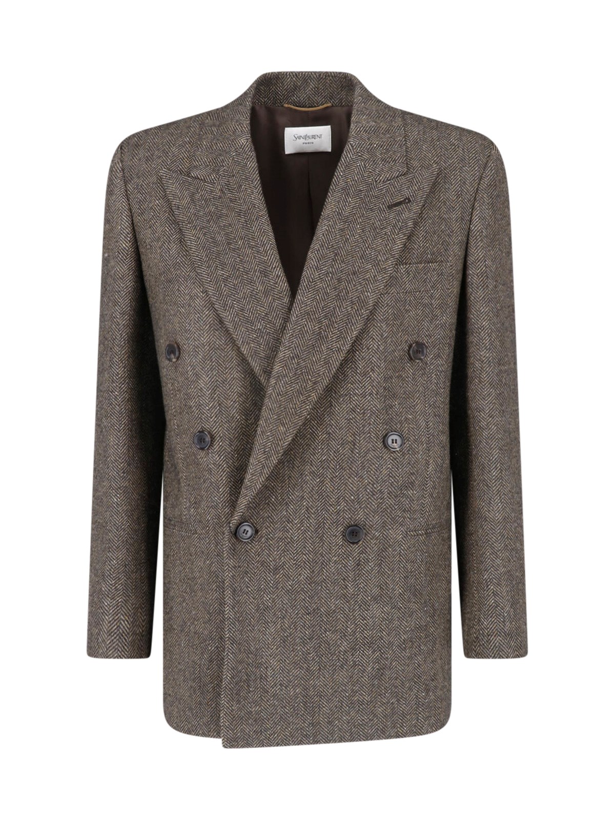 Saint Laurent Double-breasted Herringbone Blazer - Woman Blazers Brown Fr - 38