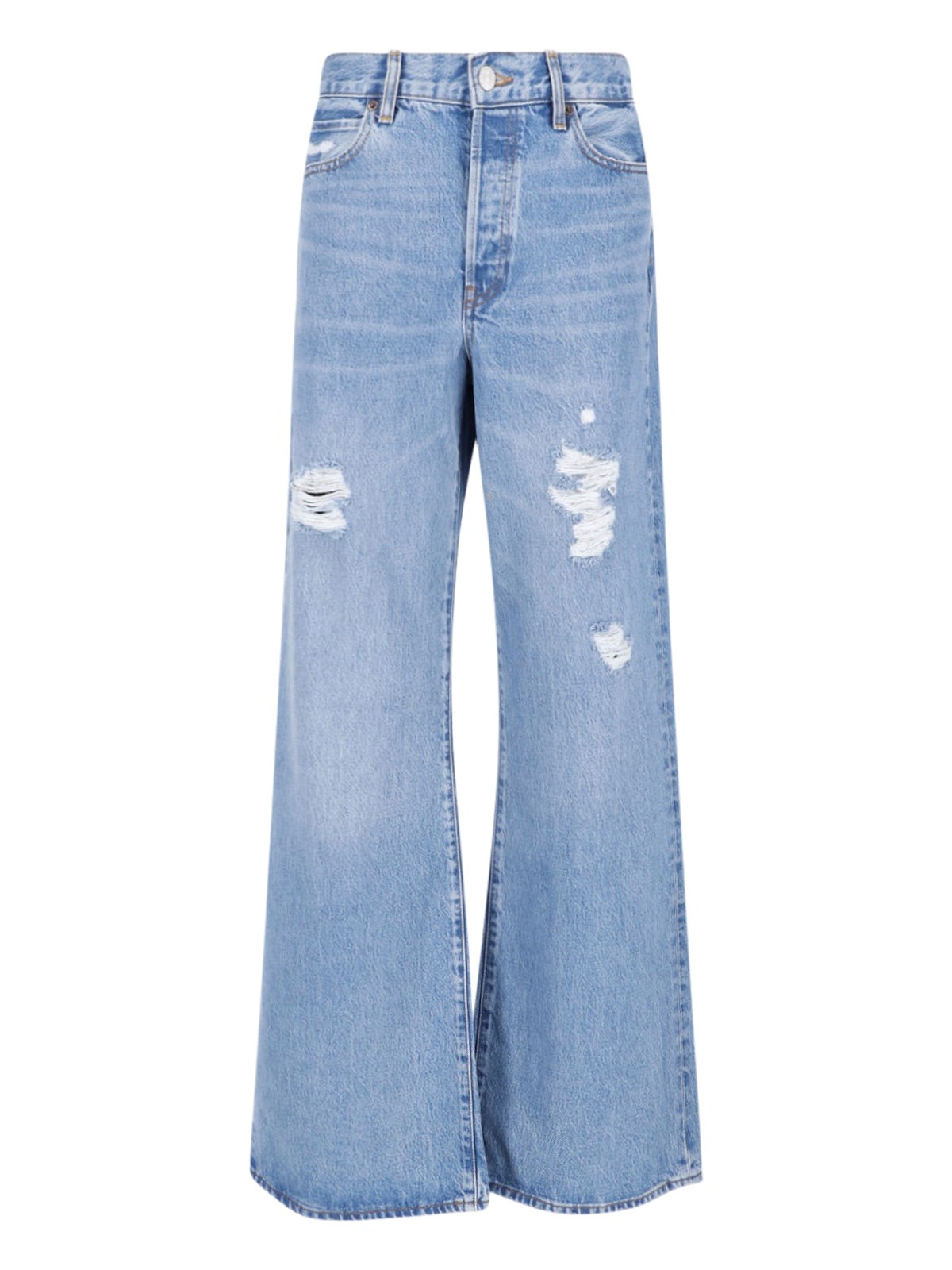 Frame Distressed Wide-Leg Denim Jeans — Blue