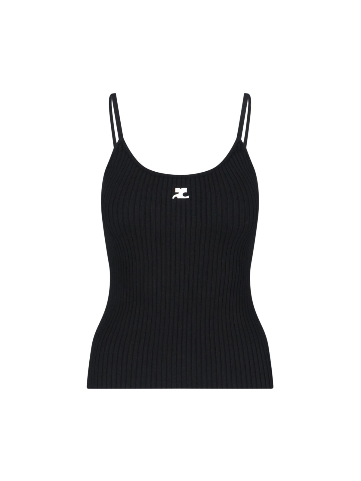 Courrèges Donna Nero Tank Top A Coste "Reedition"