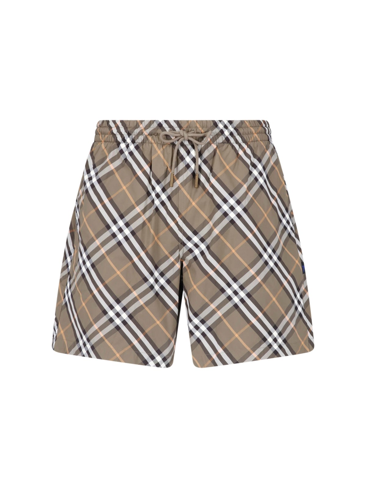 Burberry Embroidered Nylon Check Swimming Shorts — Brown