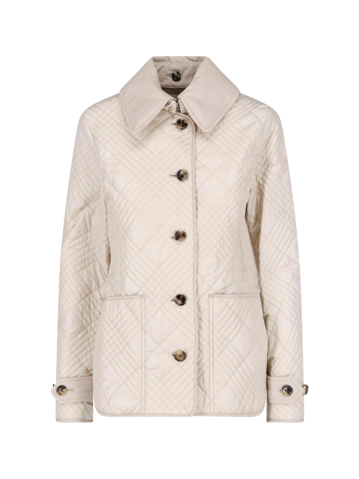 Burberry Diamond-Quilted Shirt Collar Jacket — Beige
