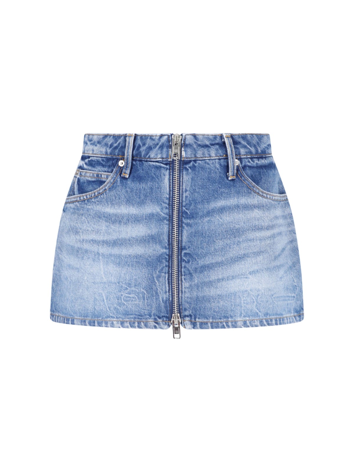 Alexander Wang Denim Mini Zip Skirt In Blue