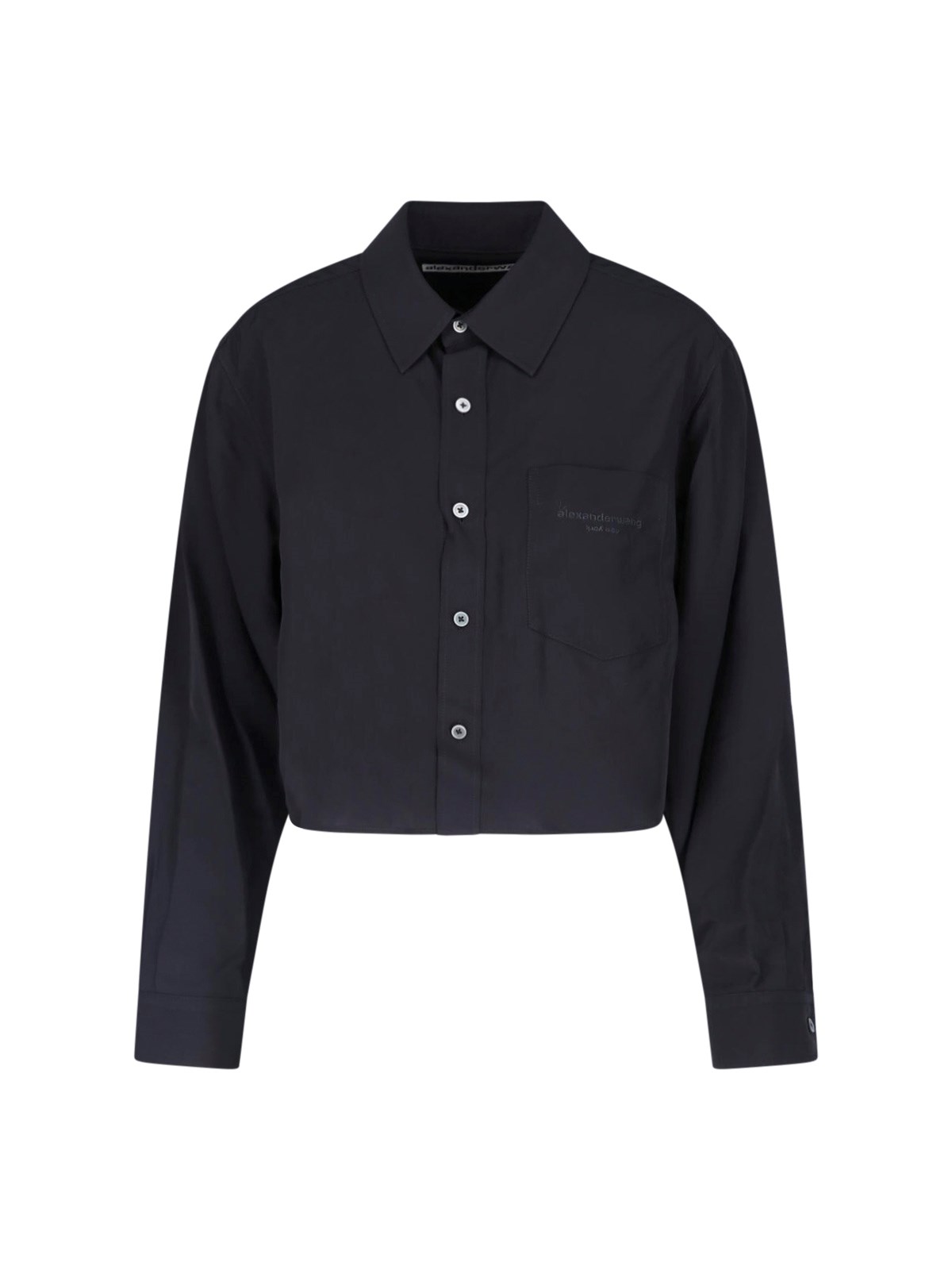 Alexander Wang Crop Button Shirt In Black