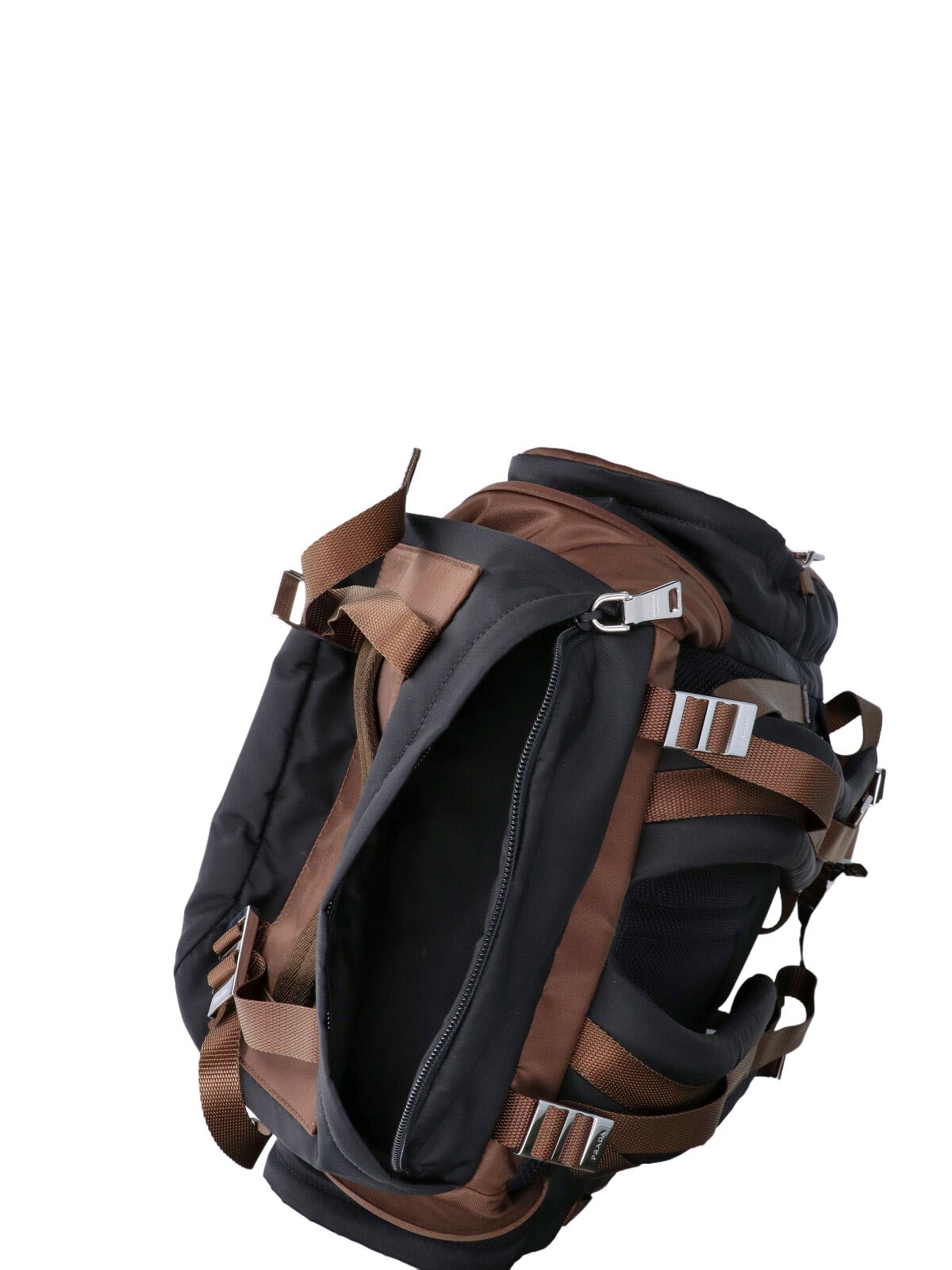 PRADA ブラックナイロンバッグブラウン Prada Large backpack logo in 