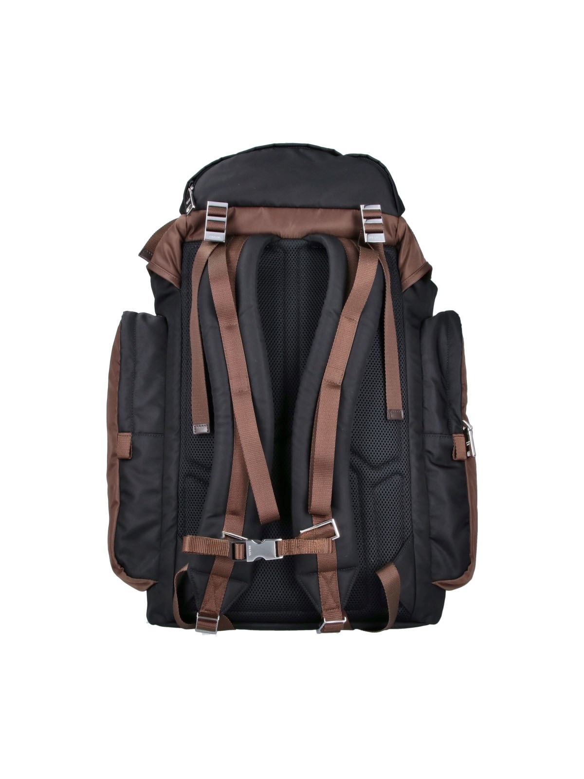 PRADA ブラックナイロンバッグブラウン Prada Large backpack logo in 