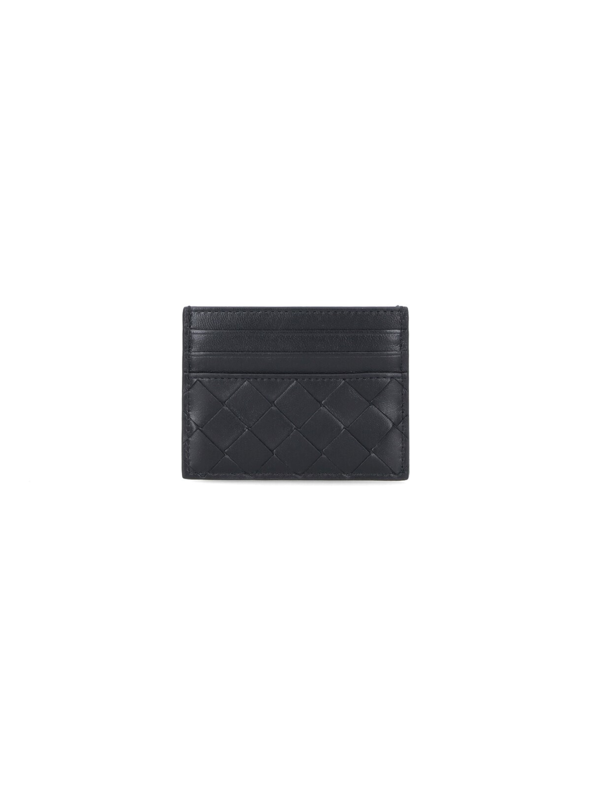 Bottega Veneta Woven Lambskin Card Case — Black