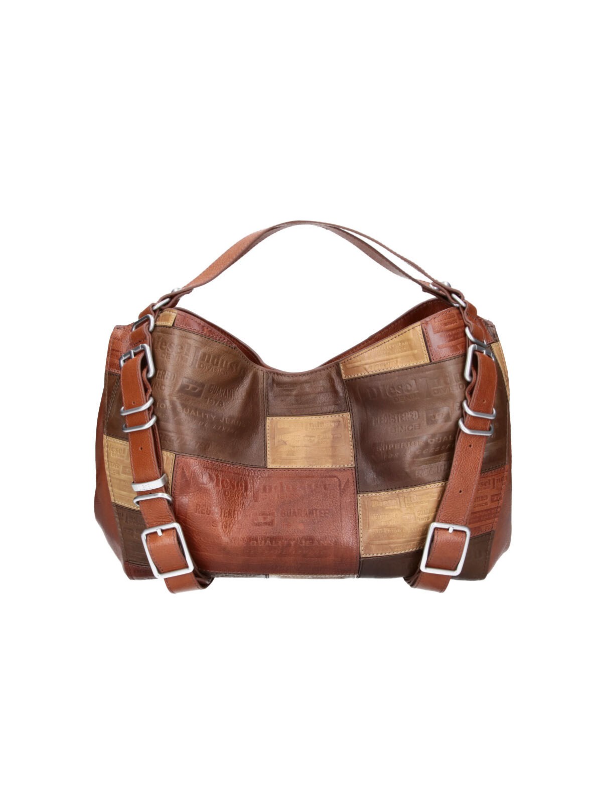 Diesel - D-One-Medium top-handle bag in patchwork leather - Handbags - Unisex - Brown
