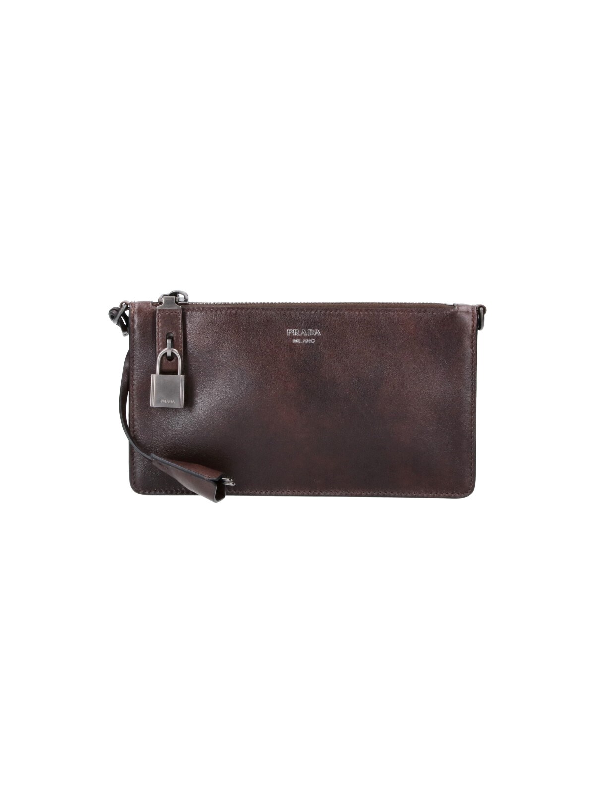 Prada Men's Brown Shoulder Pouch In Calfskin
