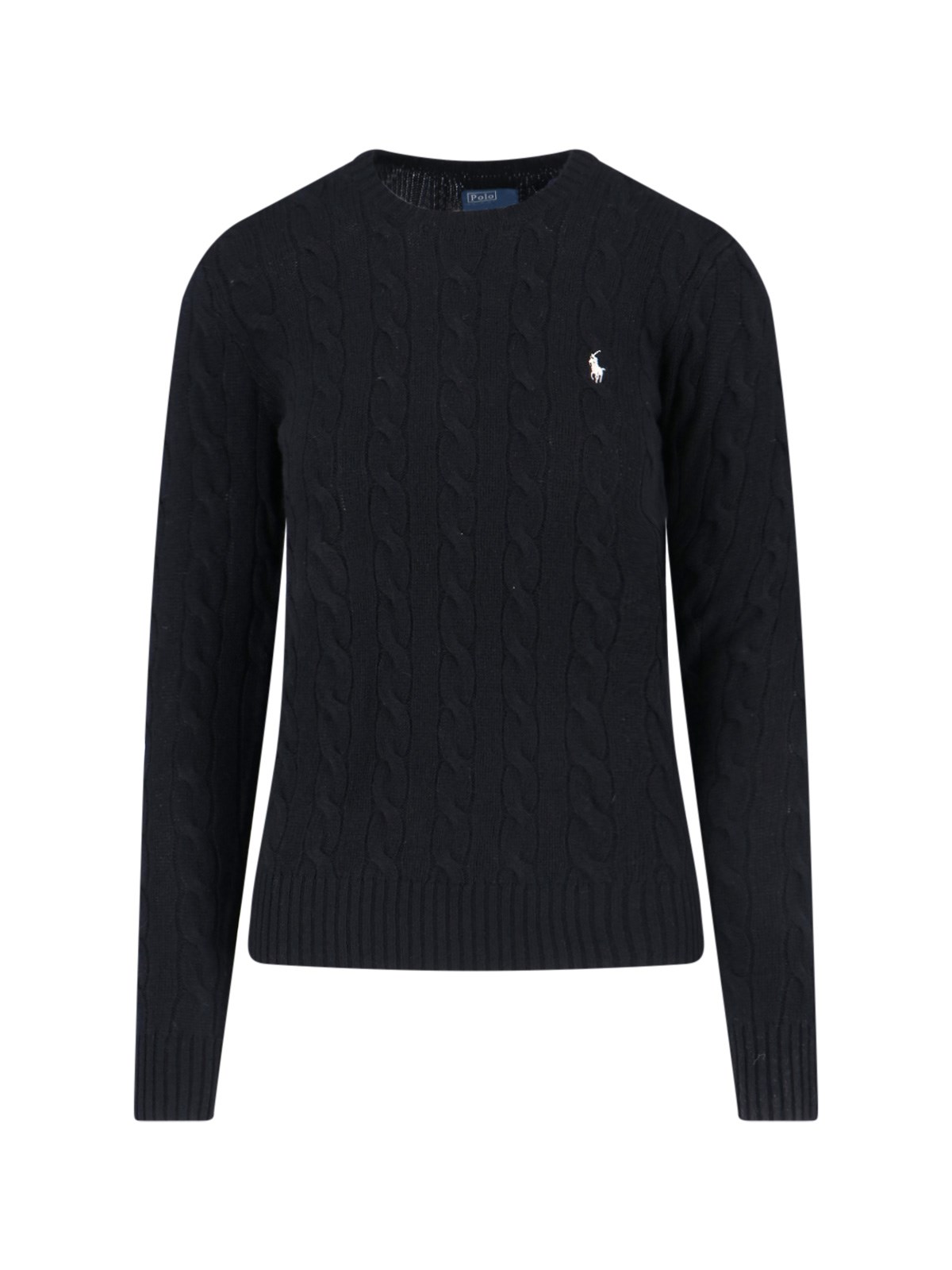 Polo Ralph Lauren Cable Knit Logo Sweater In Black
