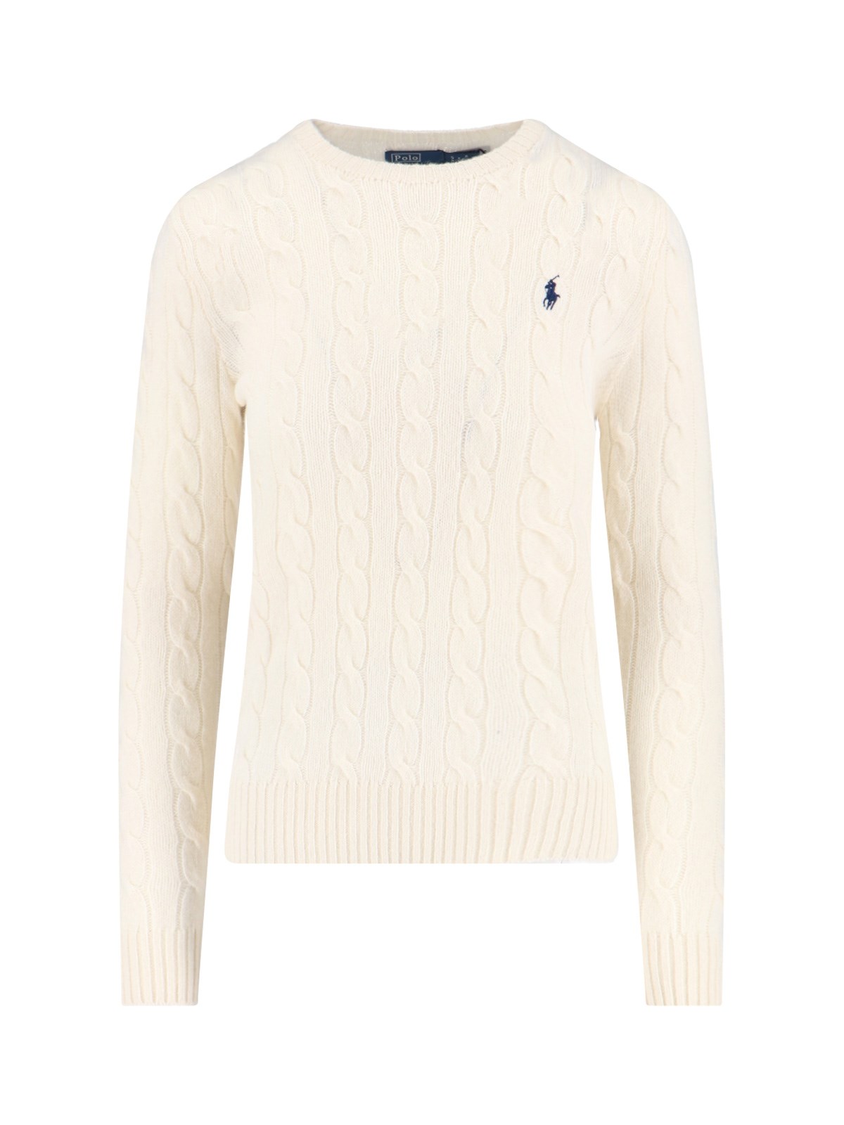 Polo Ralph Lauren Cable Knit Logo Sweater In White