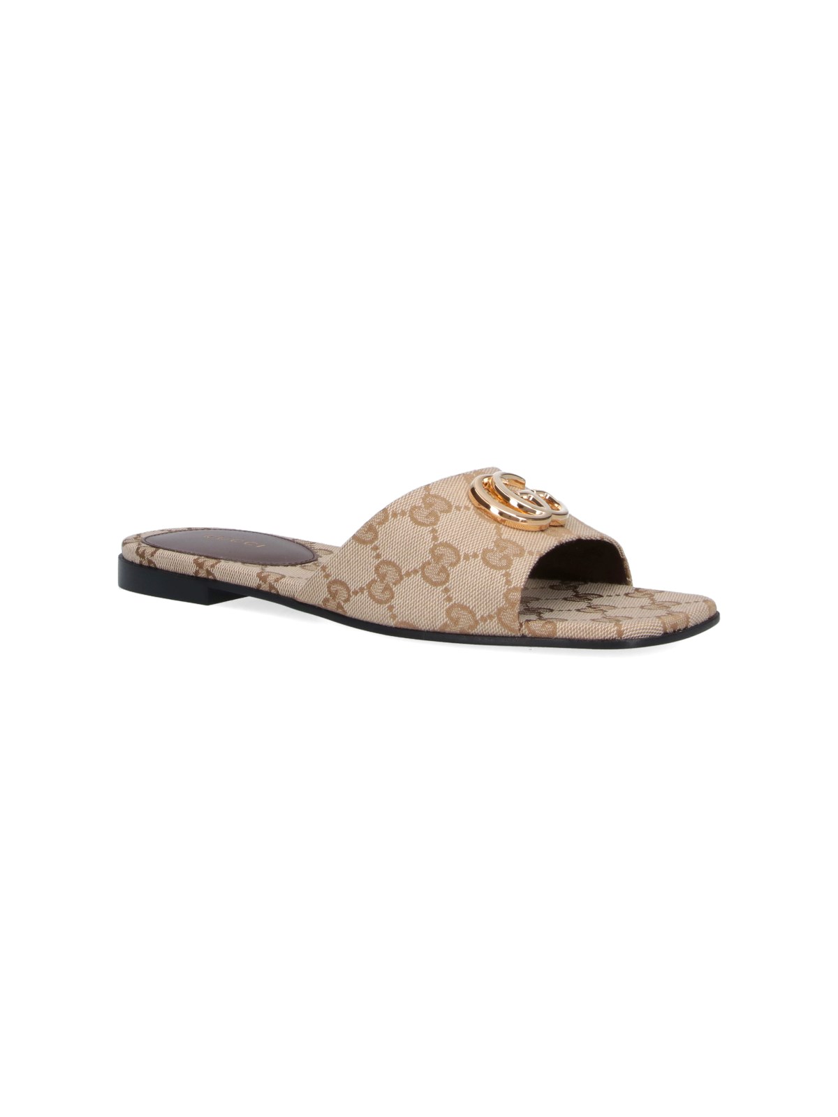 Gucci Beige and Brown GG Canvas Open-Toe Slides Gucci Horsebit Slide Sandal Beige Dark Brown GG Canvas  main image 2