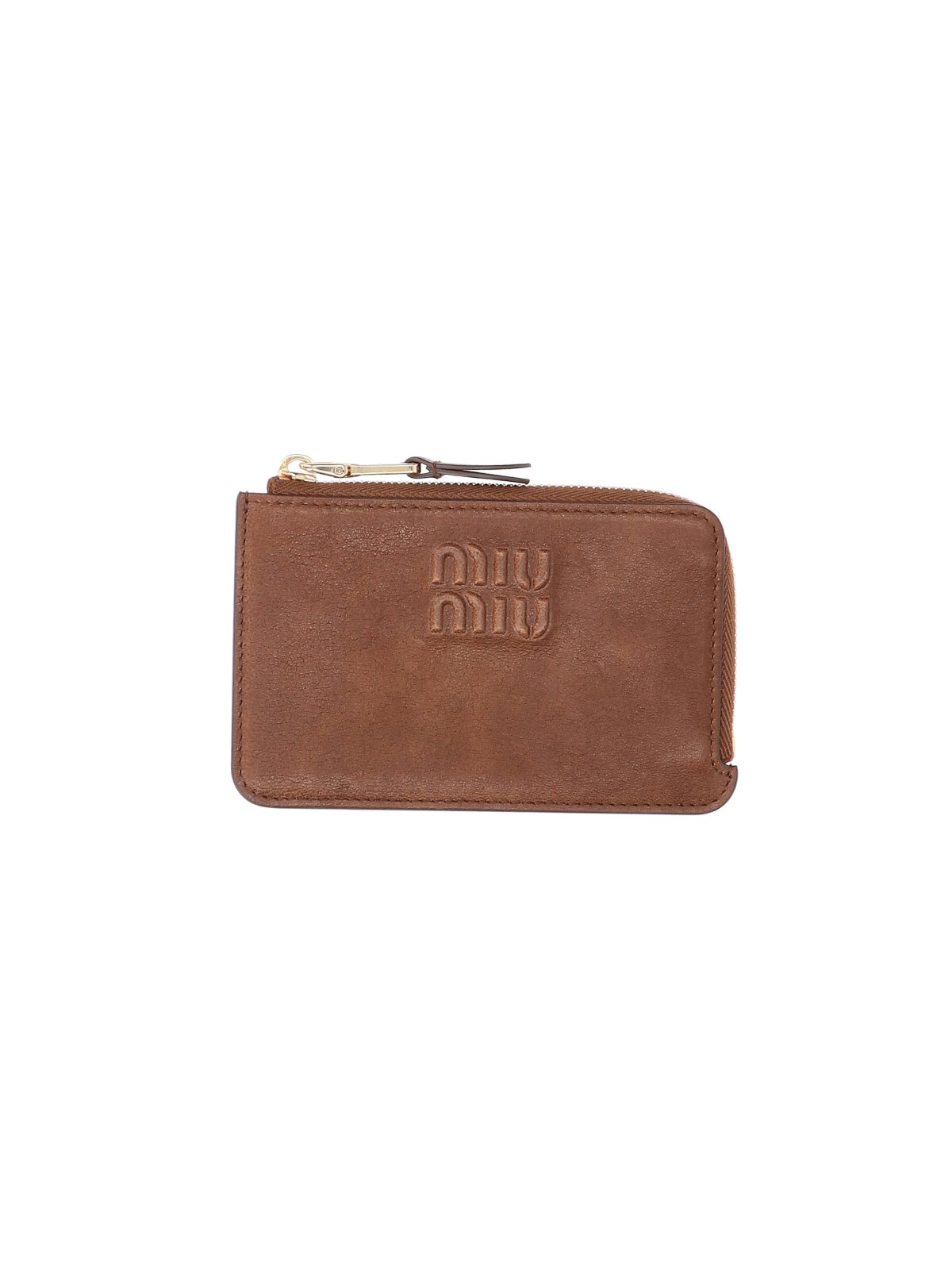 Miu Miu Women's Brown Leather Zip Card Holder
