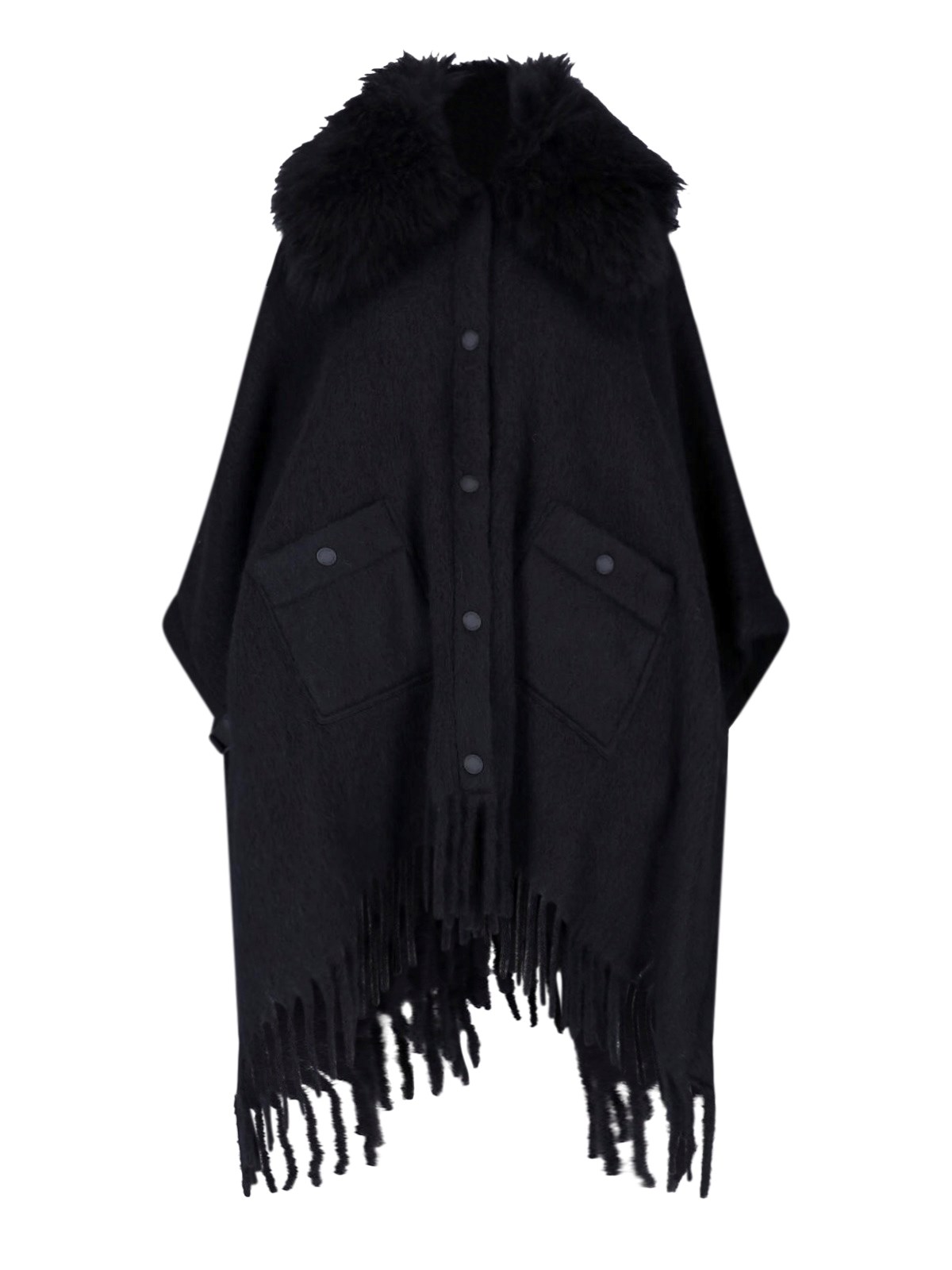 Moncler Grenoble Women's Black Cape With Shearling Collar