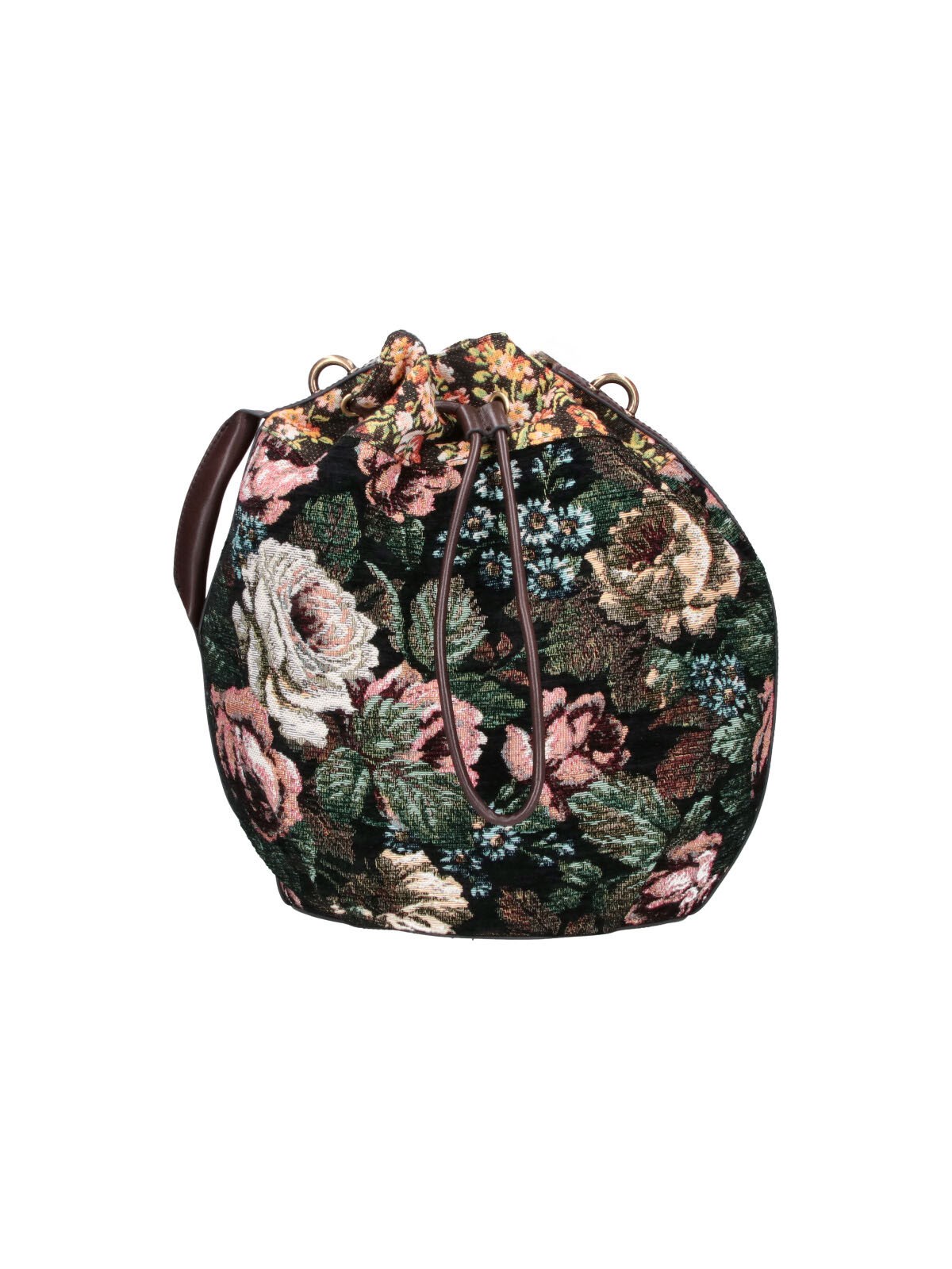 Dries Van Noten Medium Bucket Bag "floral" In Black
