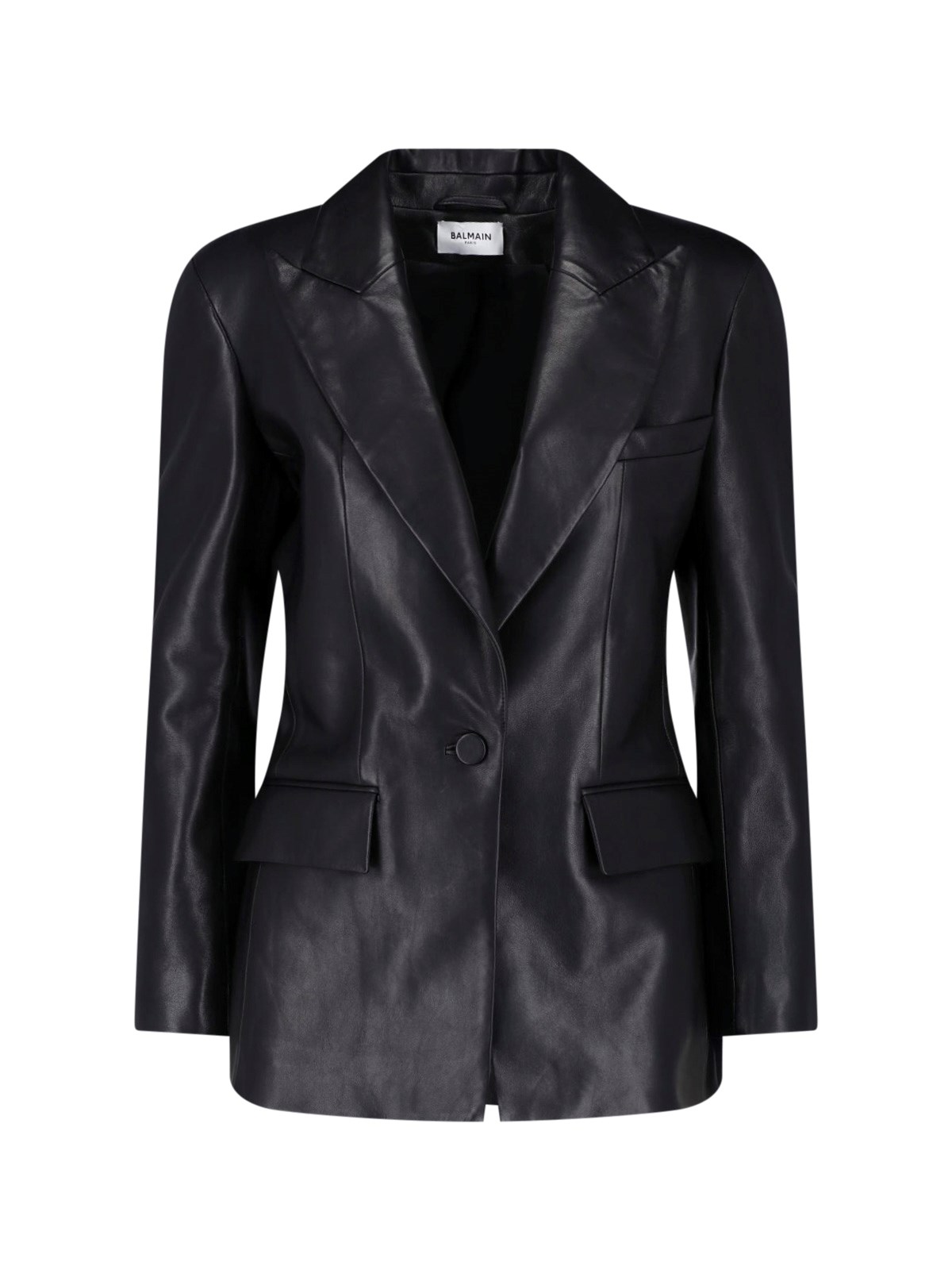 Balmain Donna Nero Blazer In Pelle Di Agnello