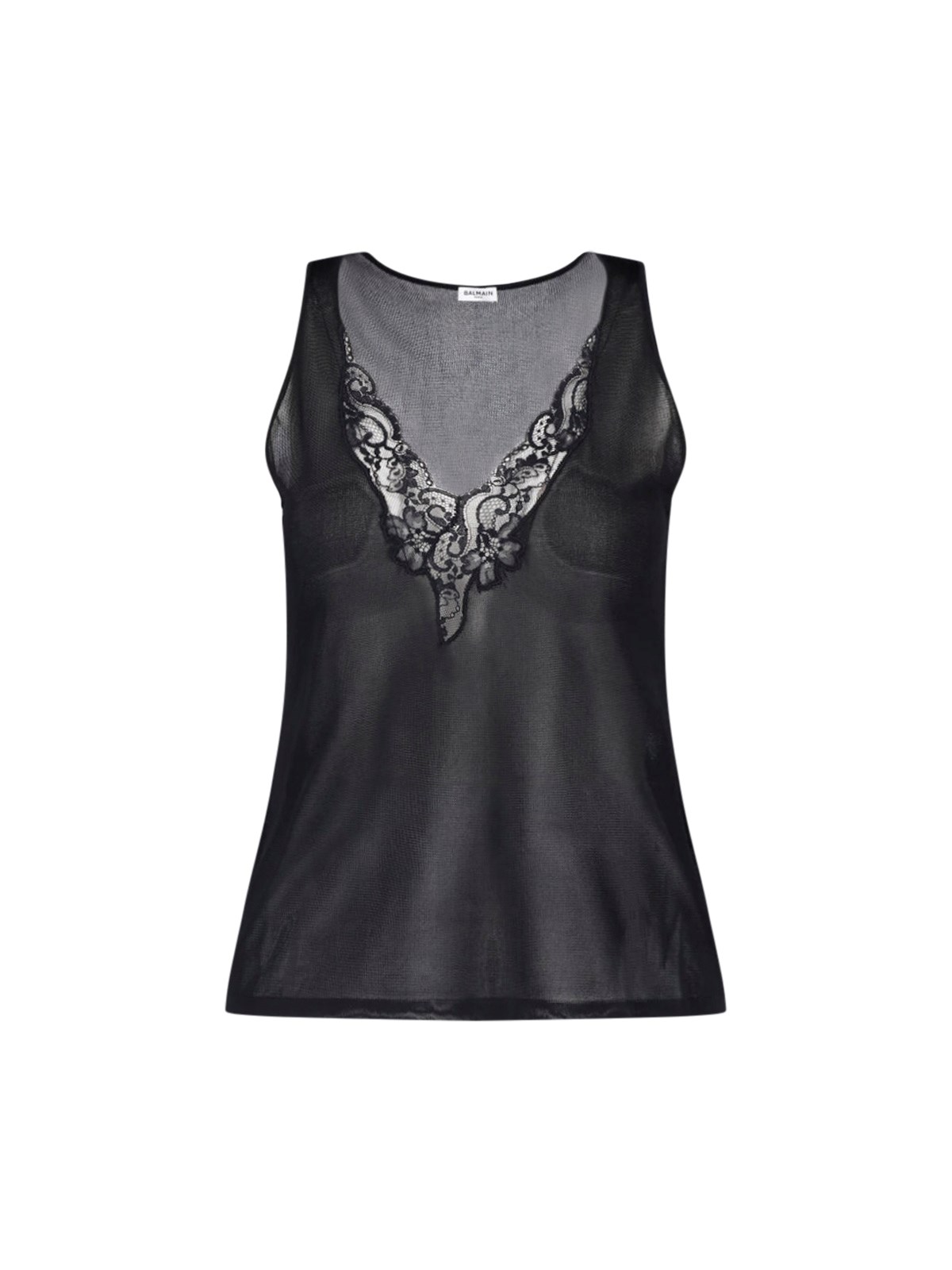 Balmain Donna Nero Canotta In Maglia E Pizzo - Immagine 3