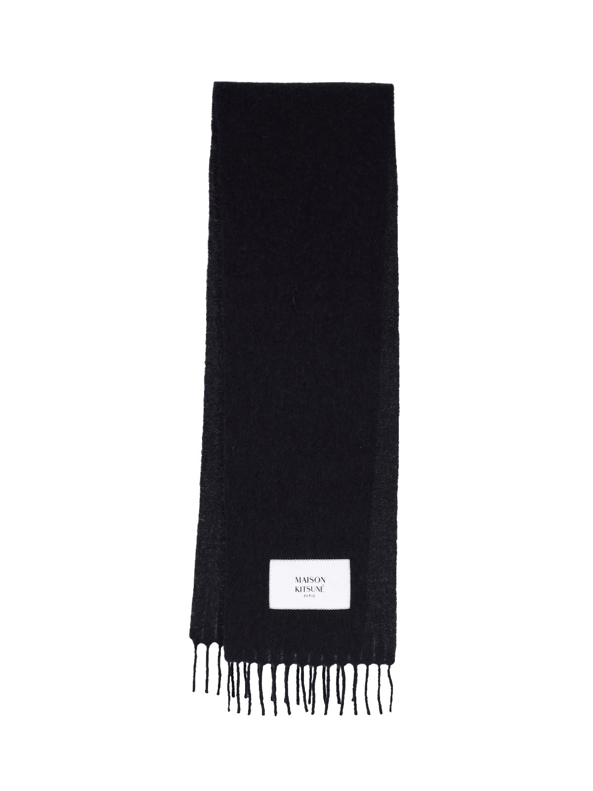 Maison Kitsuné Uomo Nero - Sciarpa Con Logo E Frange - Accessories - One Size - Immagine 3