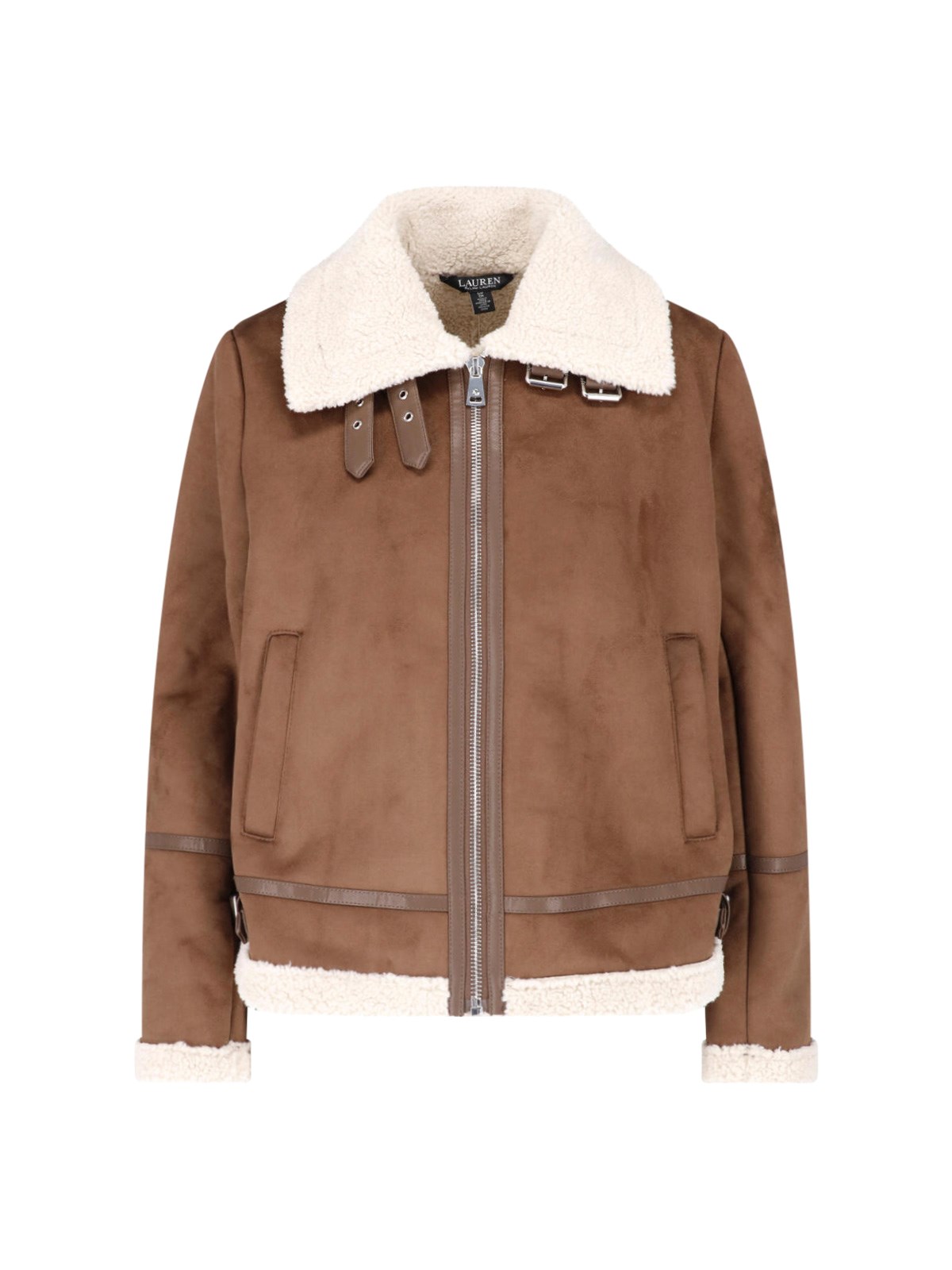 Lauren Ralph Lauren Shearling-Trimmed Suede Jacket — Brown