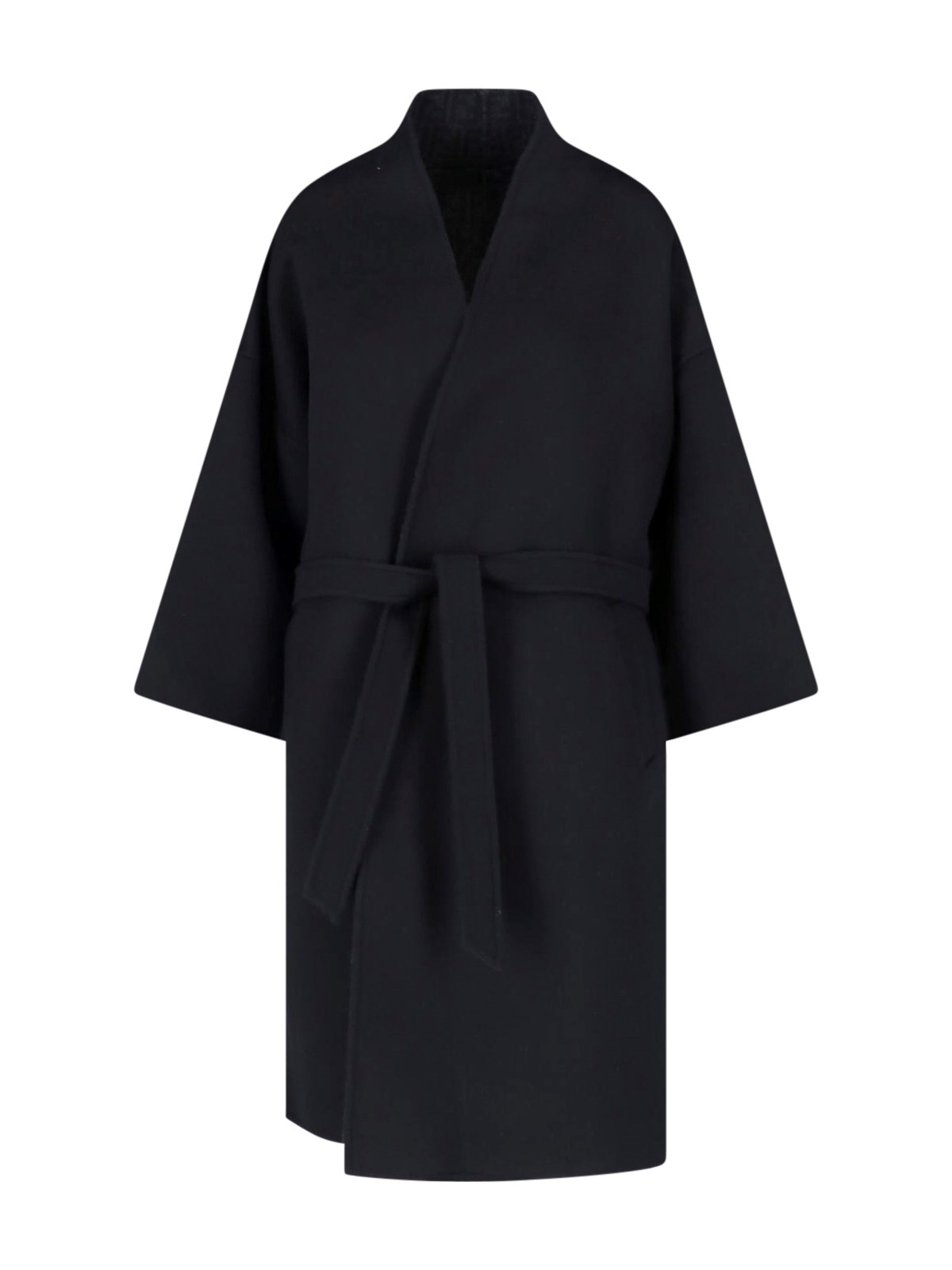 Fendi Donna Nero Cappotto Cintura In Lana Vergine