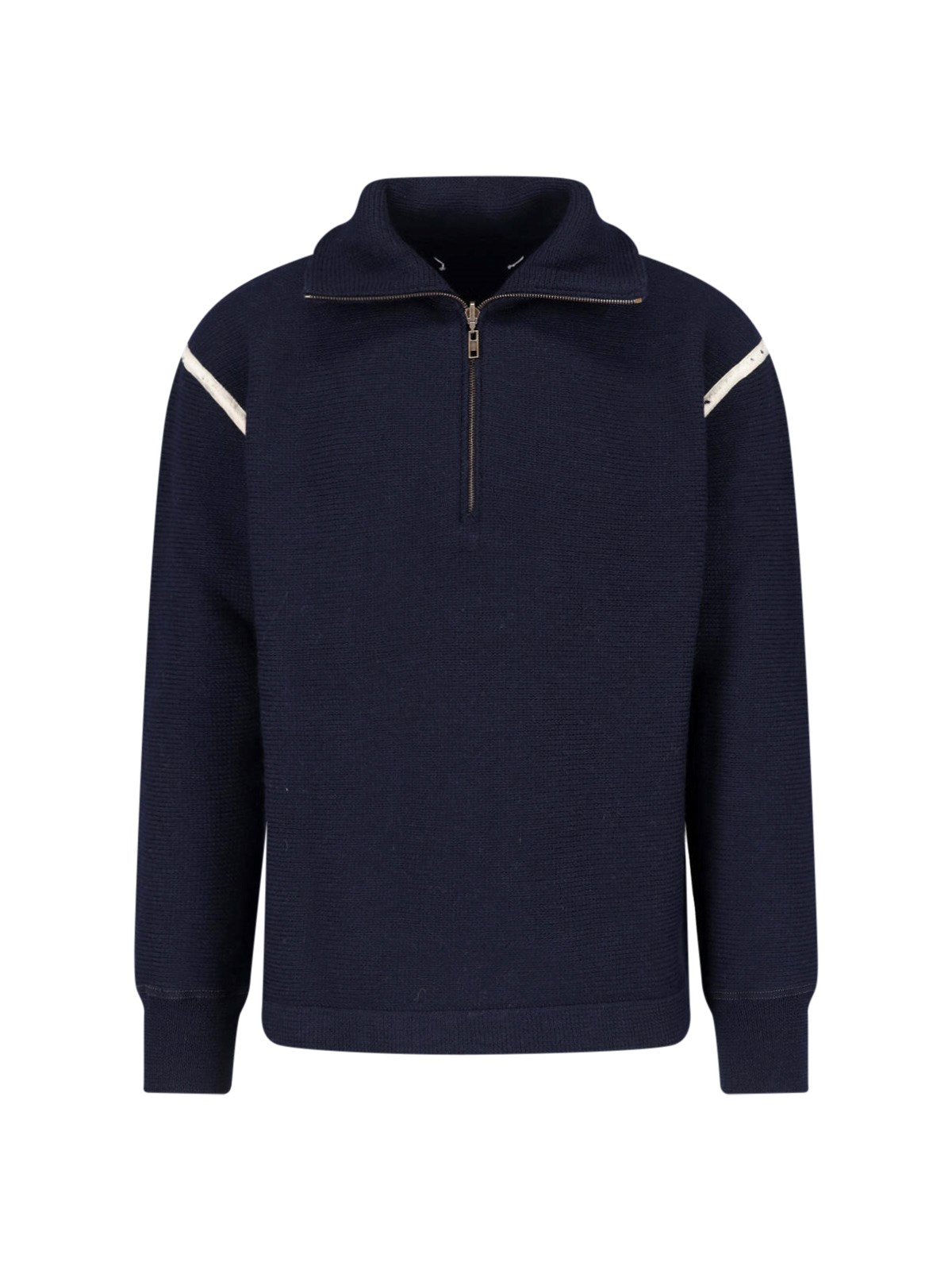 Maison Margiela , Turtlenecks, Male, Blue, L, Navy Ribbed Knit Half-Zip Pullover - Image 3