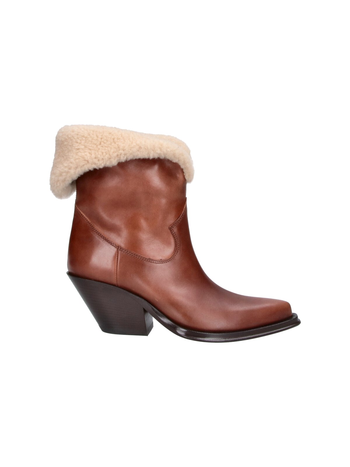 Chloé Shearling-Lined Leather Ankle Boot — Brown